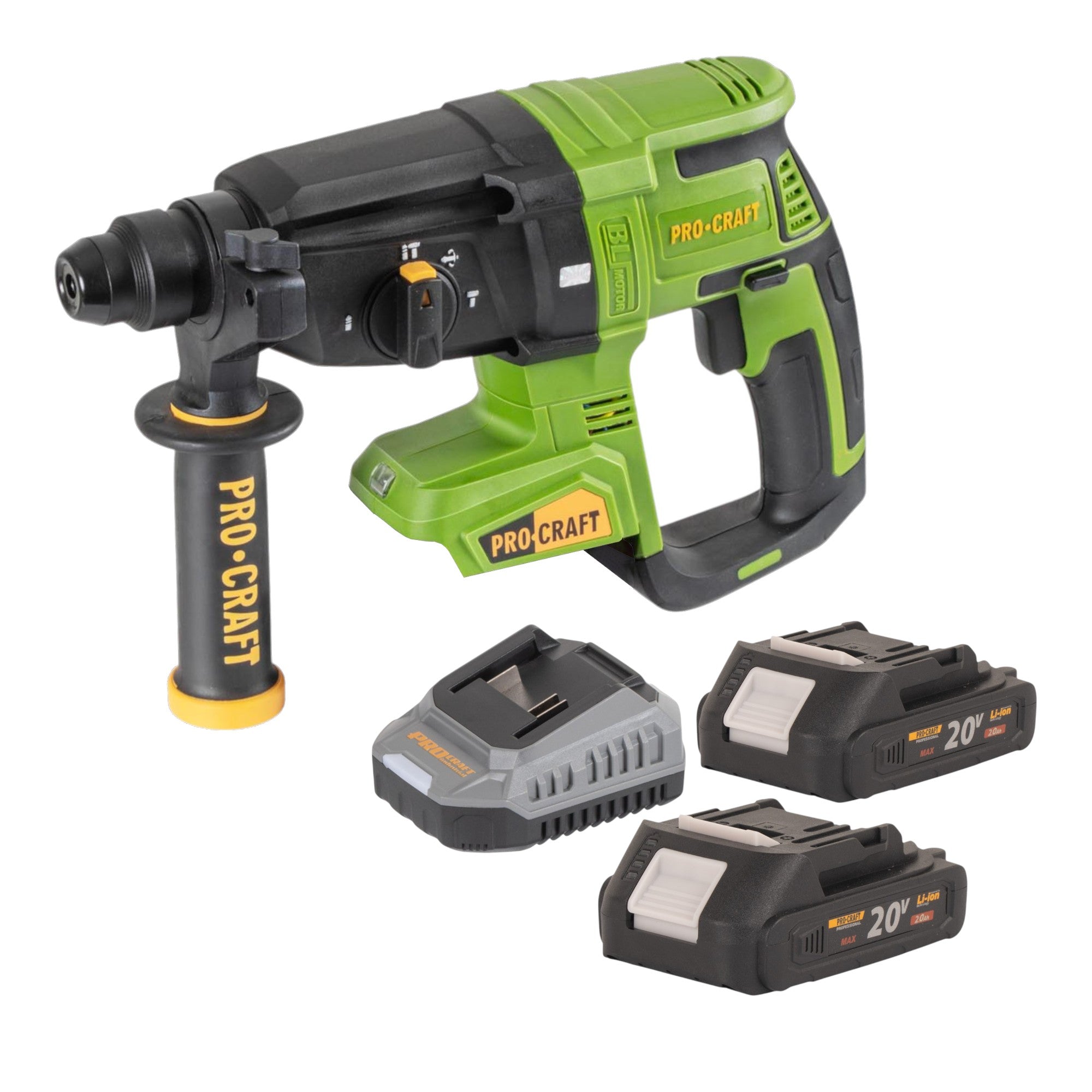 Procraft PHA40bb Akku Bohrhammer 20 V 2 6 J SDS plus Brushless 2x Akku 2 0 Ah Ladegeraet 0 - toolbrothers