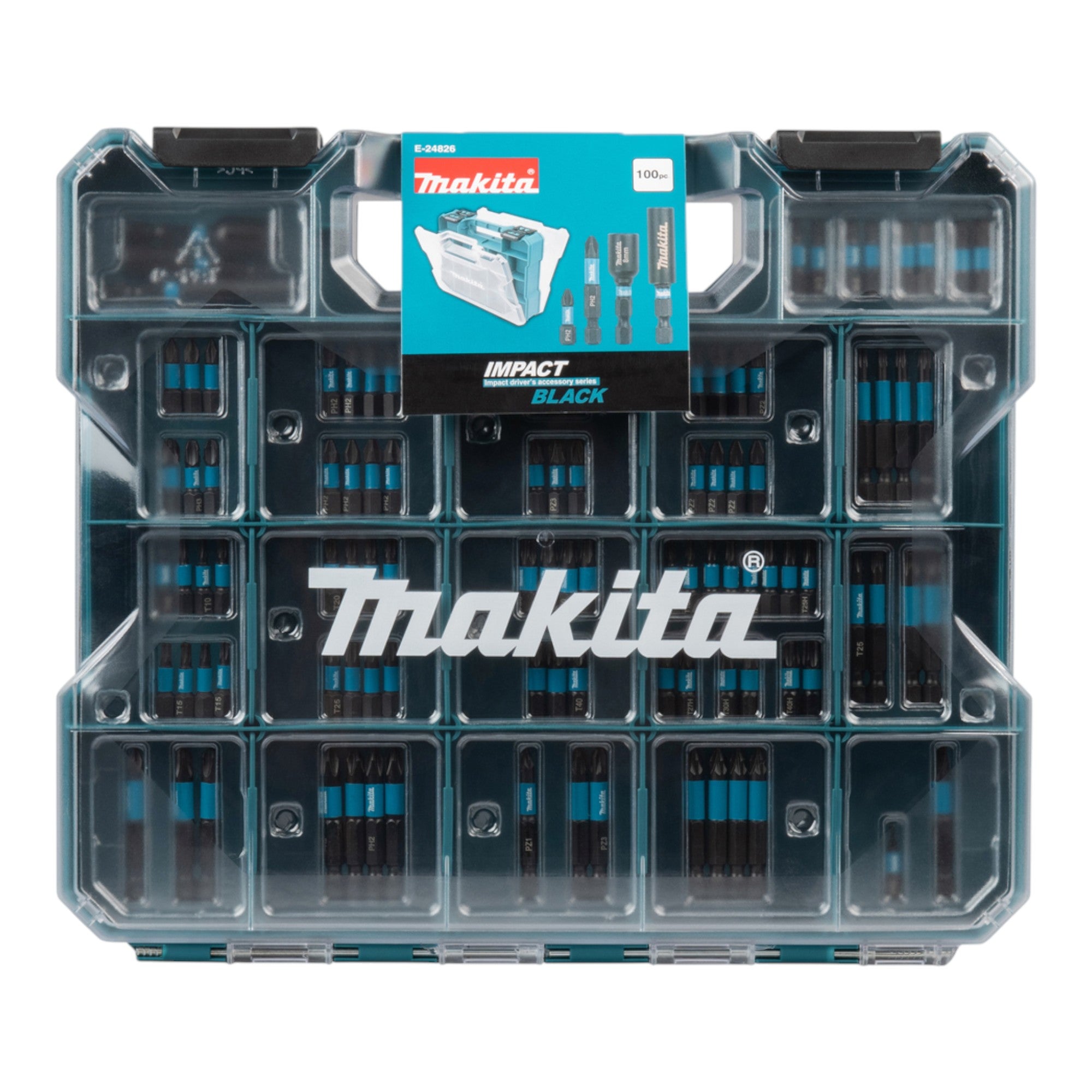 Makita Impact Black Bit Set 100 tlg 25 50 mm E 24826 S2 Spezialstahl schlagfest PH PZ TX TH SL Hex 0 - toolbrothers