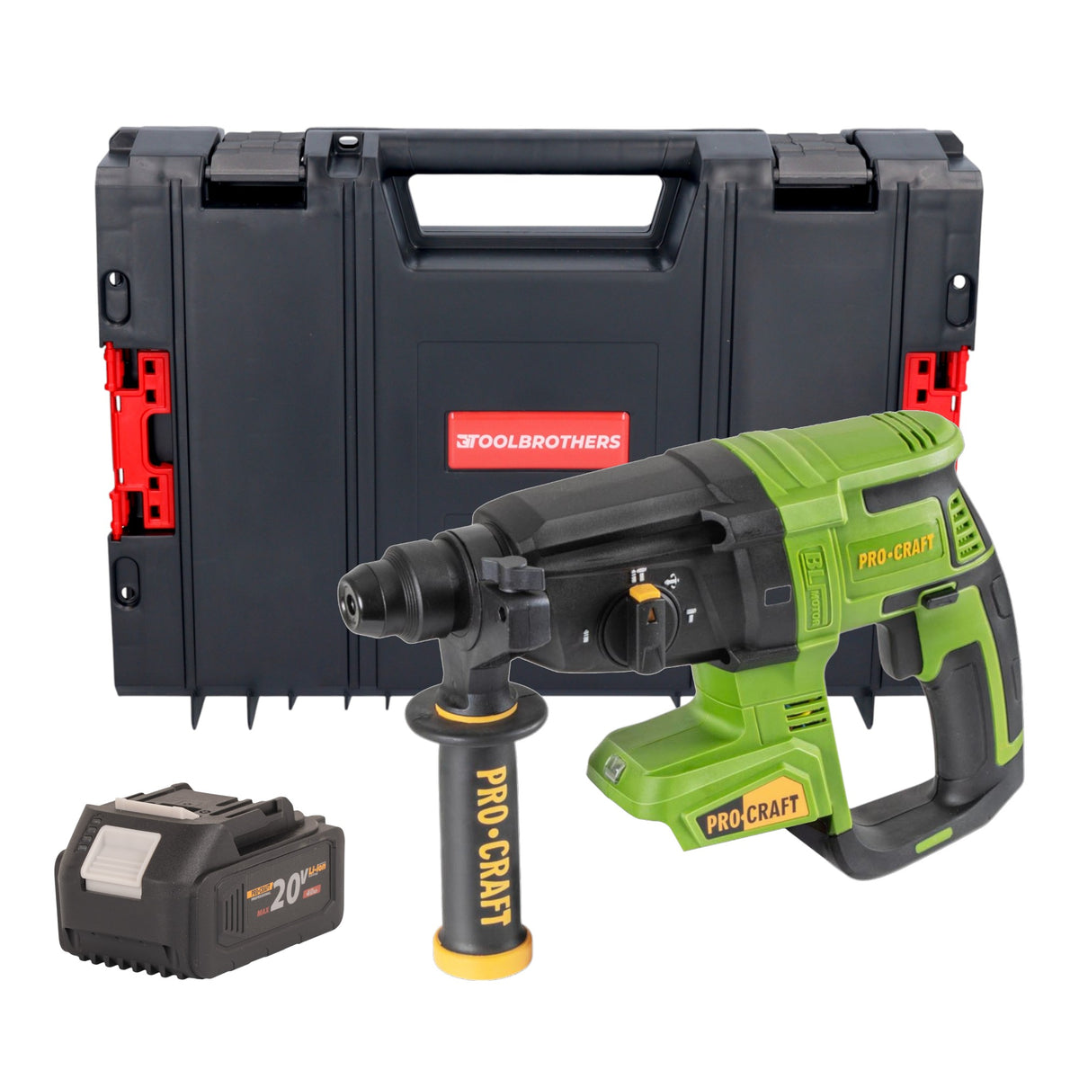 Procraft PHA40bb Akku Bohrhammer 20 V 2,6 J SDS plus Brushless + 1x Akku 4,0 Ah + RHINO Toolcase - ohne Ladegerät