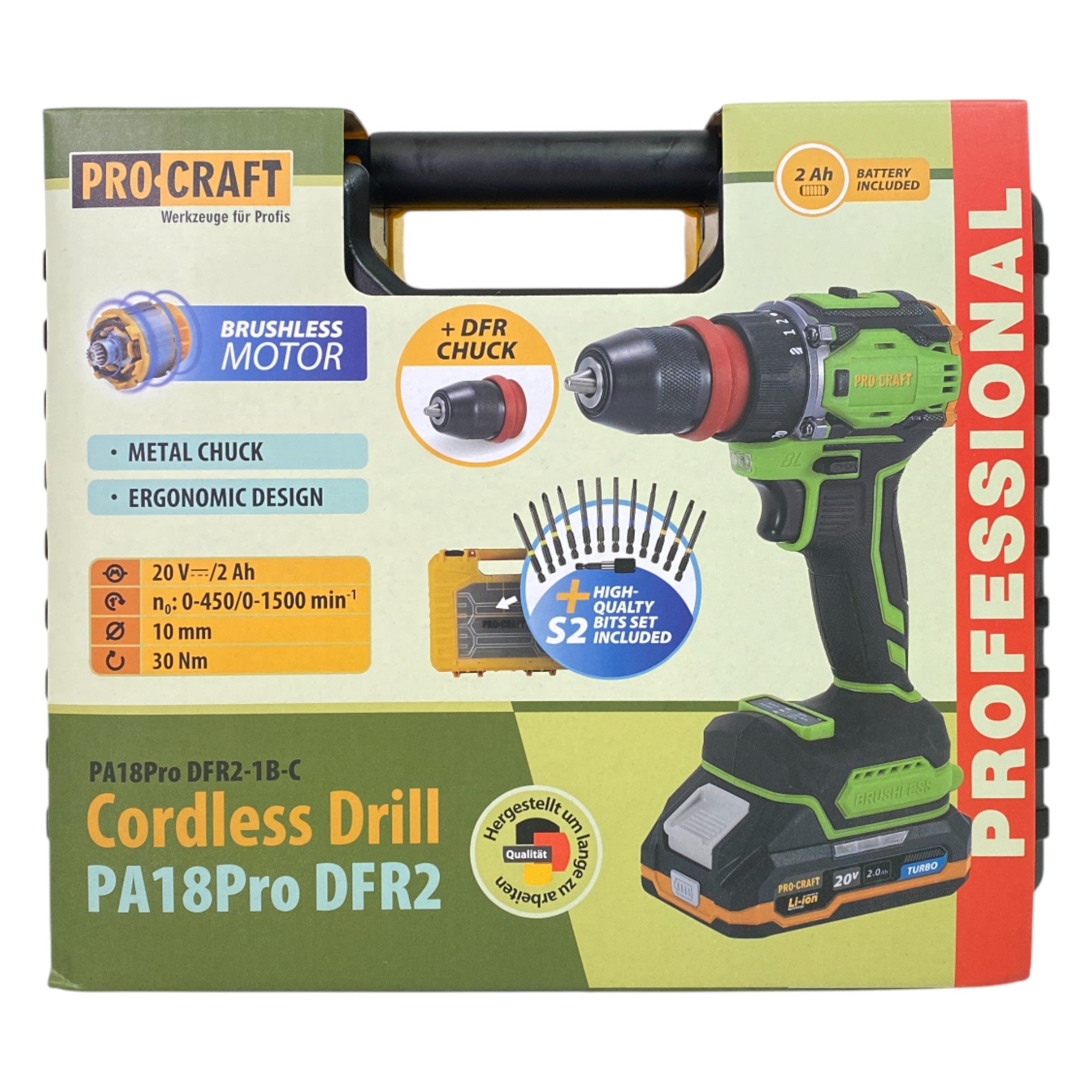 Procraft PA18ProDFR2 1B C Akku Bohrschrauber 20 V 30 Nm Brushless 1x Akku 2 0 Ah Ladegeraet 13 tlg Bit Set Koffer 4 - toolbrothers