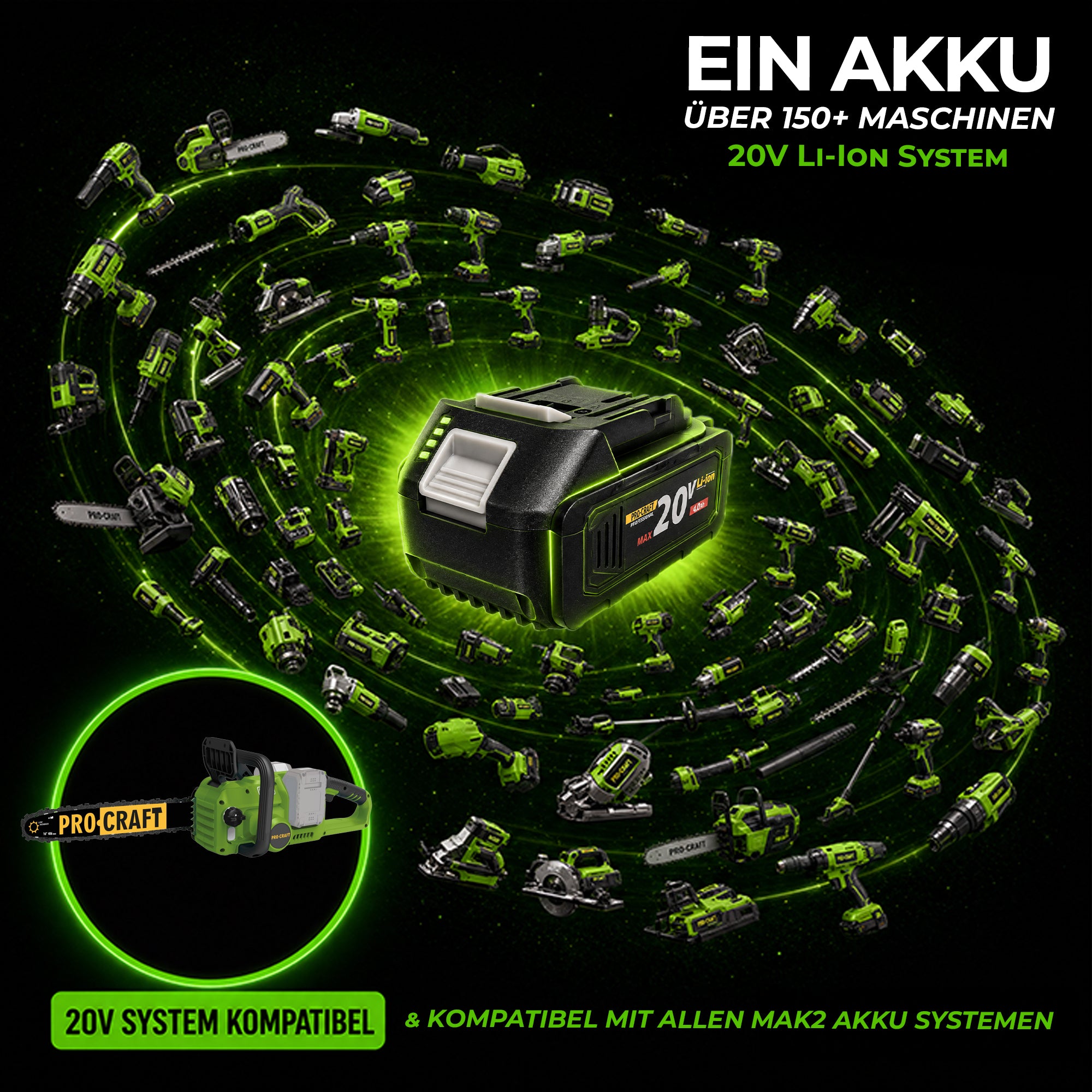 Procraft PCA42 2 Akku Kettensaege 40 V 2x 20 V 406 mm Brushless Solo ohne Akku ohne Ladegeraet 2 - toolbrothers
