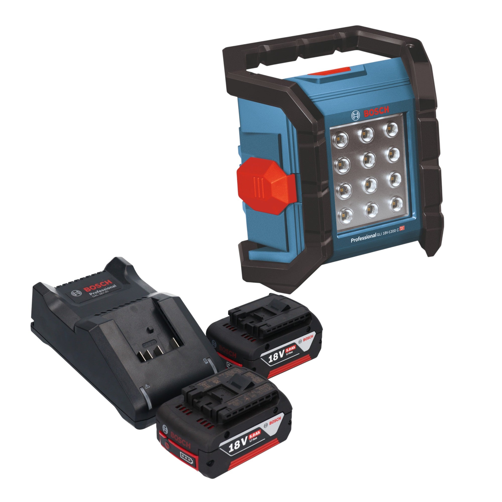 Bosch GLI 18V 1200 C Professional Akku Baustrahler 18 V 1200 lm 2x Akku 5 0 Ah Ladegeraet 0 - toolbrothers