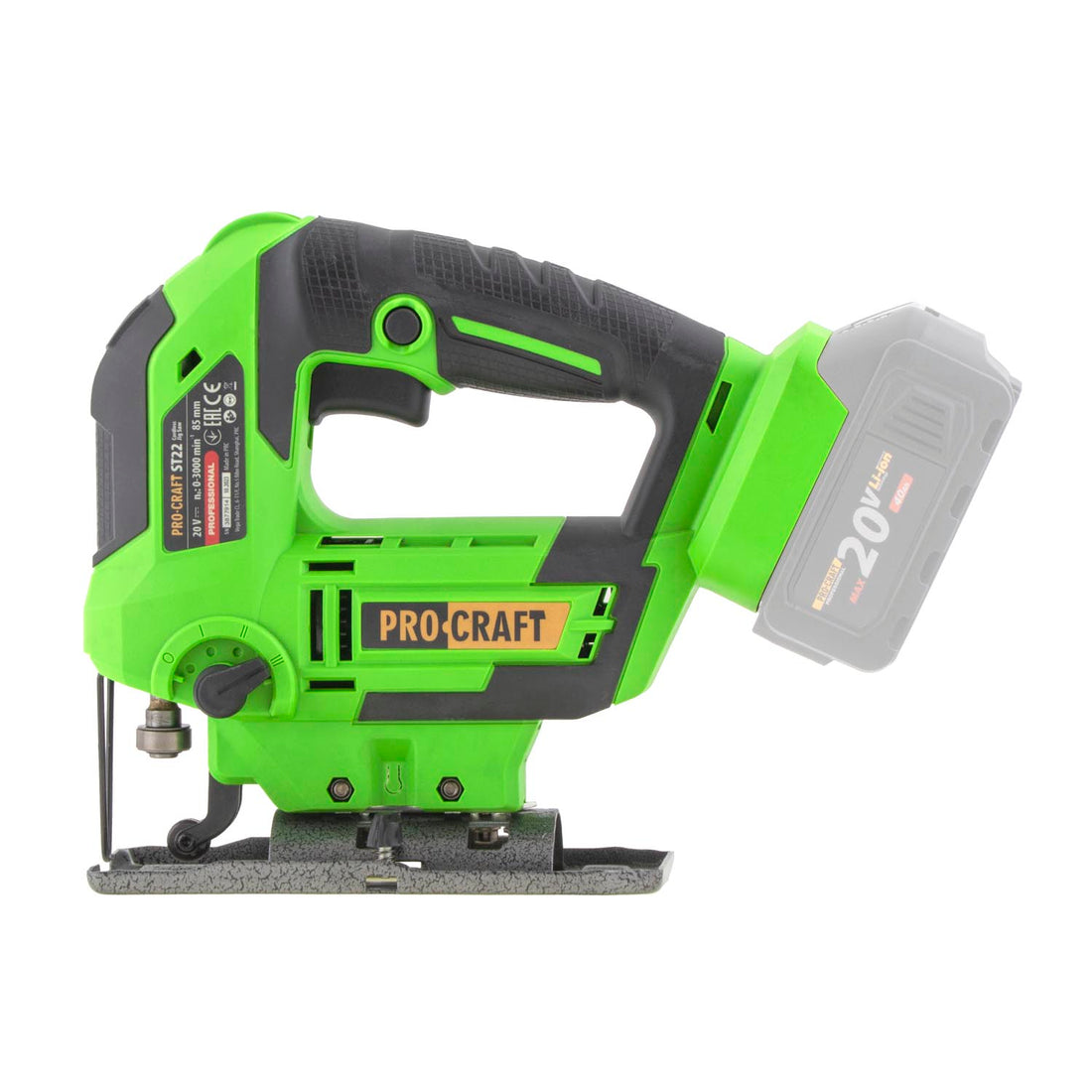 Procraft ST22 Akku Stichsäge 20 V 135 mm Brushless + 2x Akku 2,0 Ah + Ladegerät