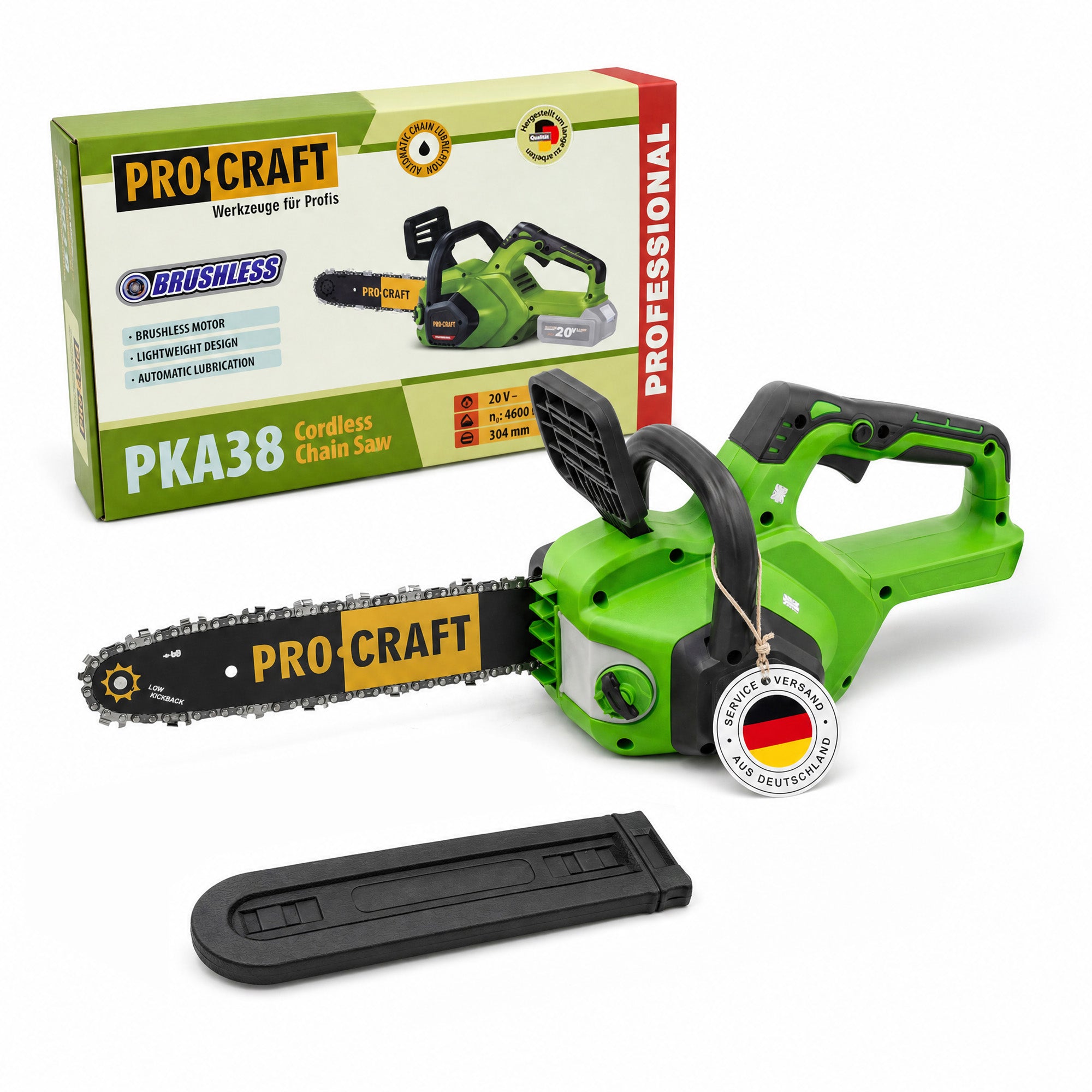 Procraft PKA38 Akku Kettensaege 20 V 304 mm Brushless Solo ohne Akku ohne Ladegeraet 0 - toolbrothers
