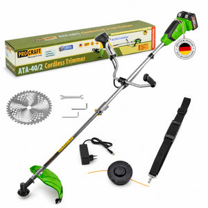 Procraft ATA-40/2 Akku Freischneider 40 V ( 2x 20 V ) 420 mm Brushless + 2x Akku 4,0 Ah + Ladegerät