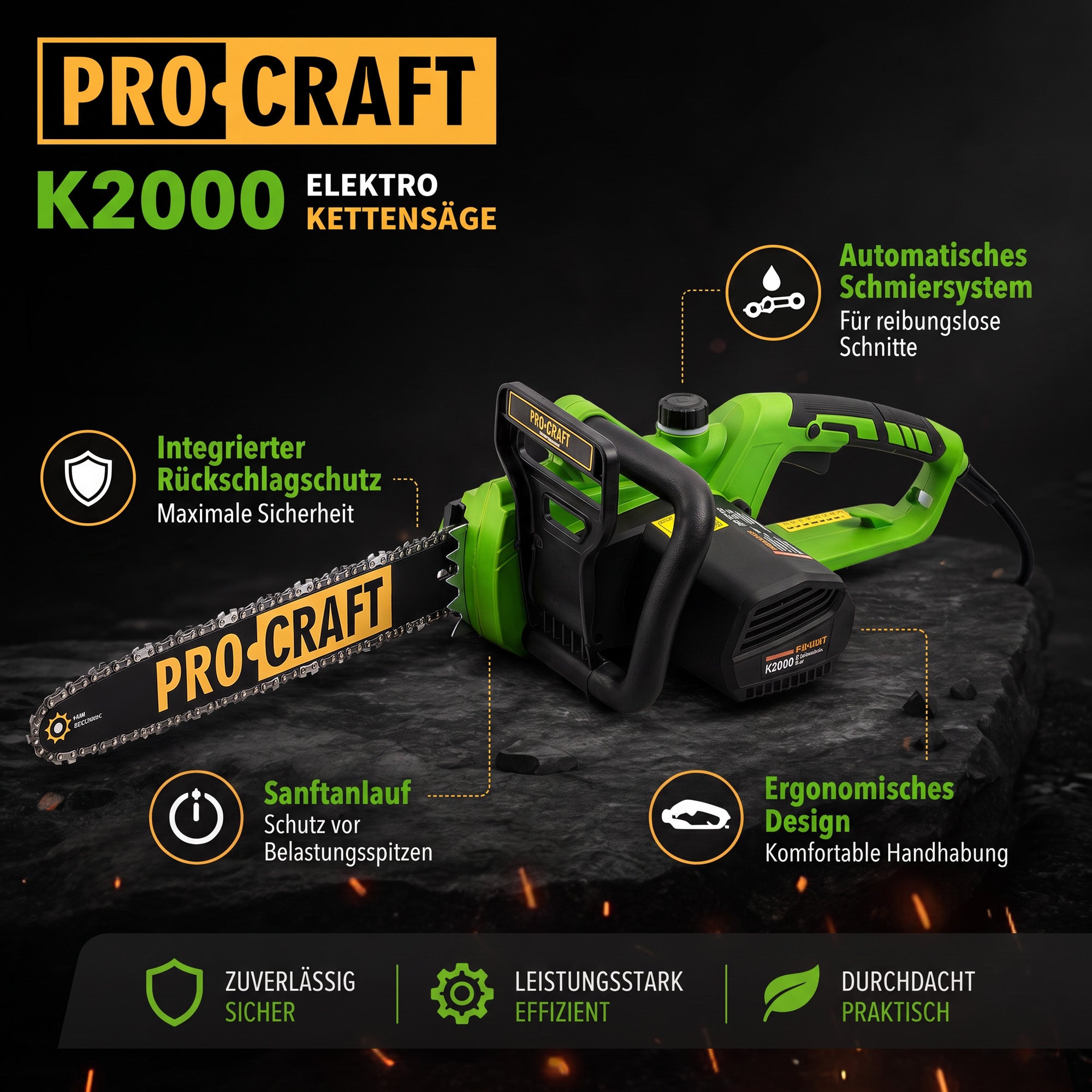 Procraft K2000 Kettensaege 1800 Watt 406 mm Schnittlaenge 2 - toolbrothers