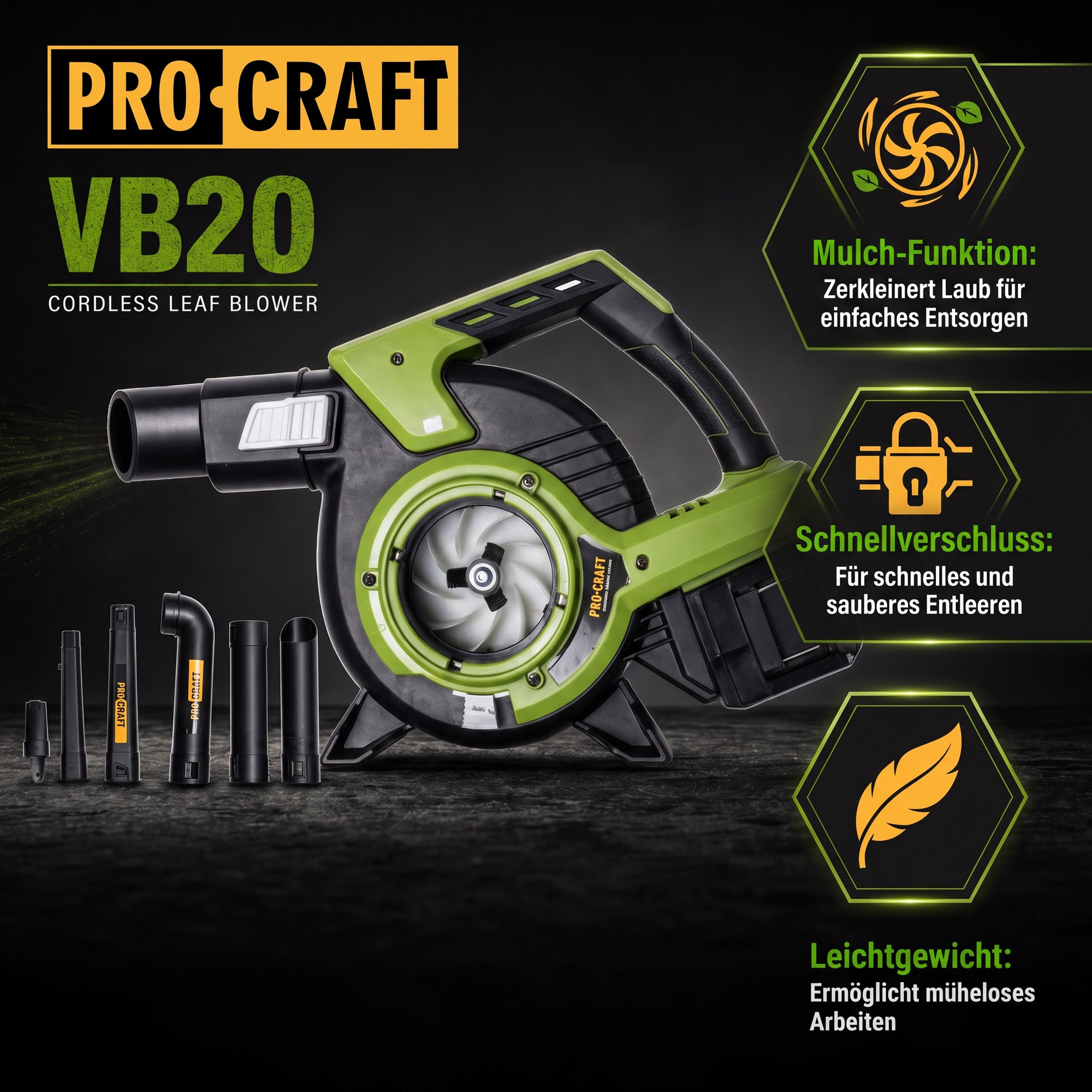 Procraft VB20 Akku Laubblaeser und Laubsauger 40 V 2x 20 V Brushless Solo ohne Akku ohne Ladegeraet 1 - toolbrothers