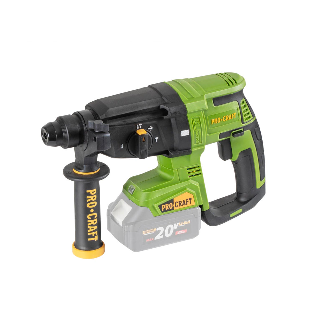 Procraft PHA40bb-c Akku Bohrhammer 20 V 2,6 J SDS plus Brushless + 2x Akku 2,0 Ah + Ladegerät + Koffer