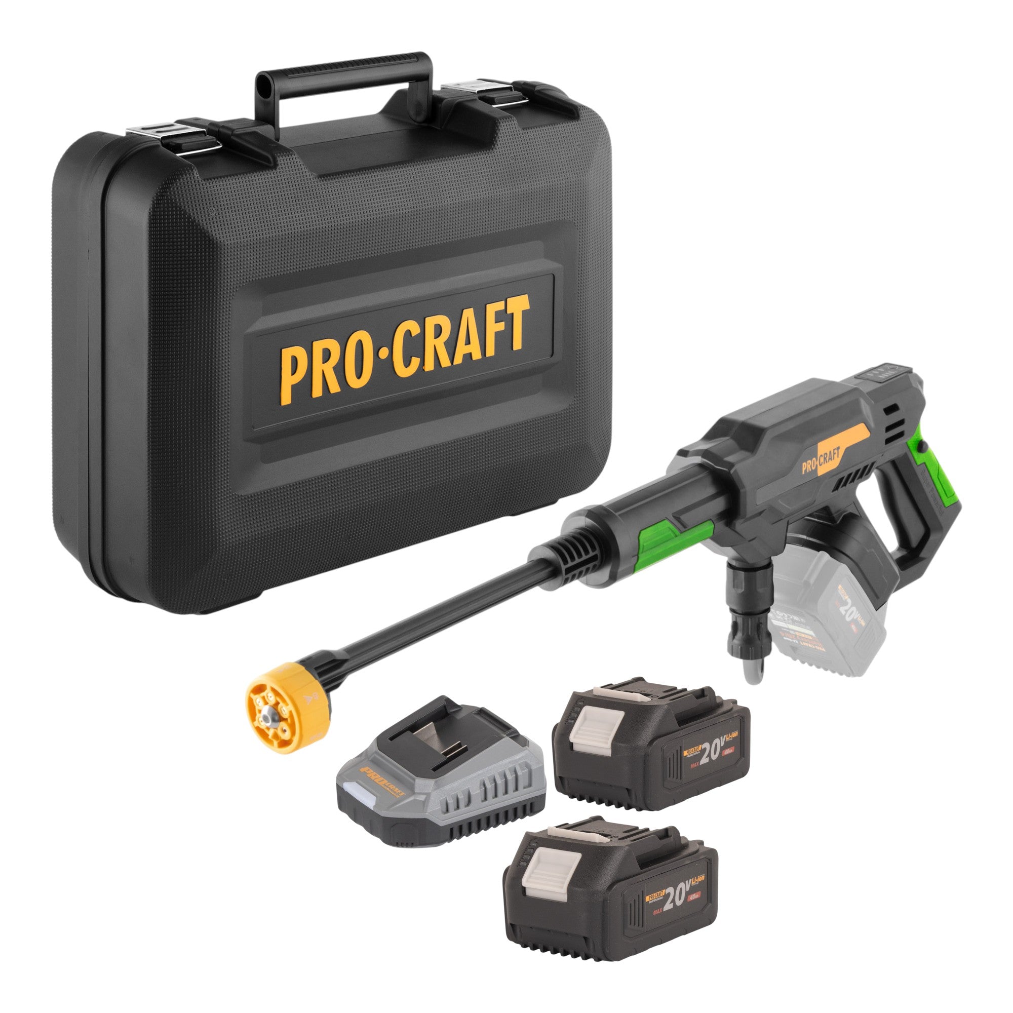 Procraft CW20bb Akku Hochdruckreiniger 20 V 30 bar 180 l h Brushless 2x Akku 4 0 Ah Ladegeraet Koffer 0 - toolbrothers