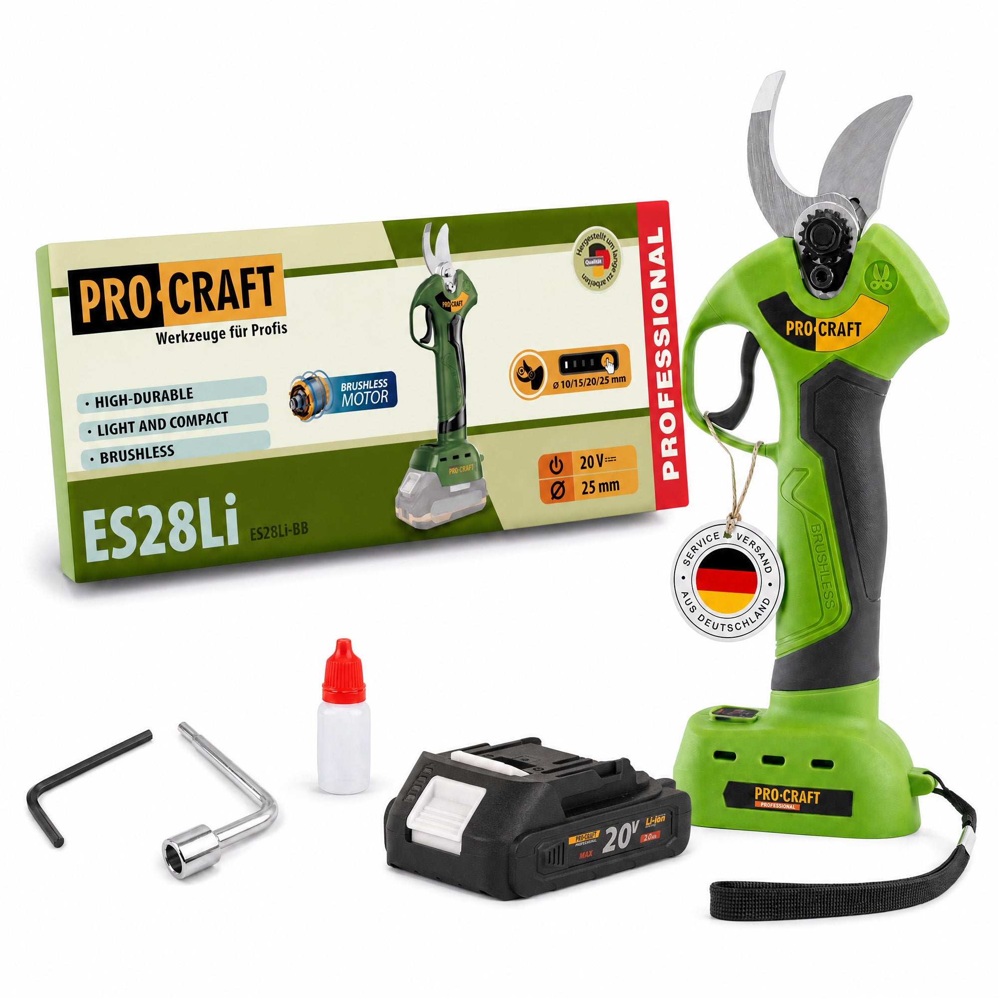 Procraft ES28Li bb Akku Astschere Gartenschere 20 V 25 mm 1x Akku 2 0 Ah ohne Ladegeraet 0 - toolbrothers