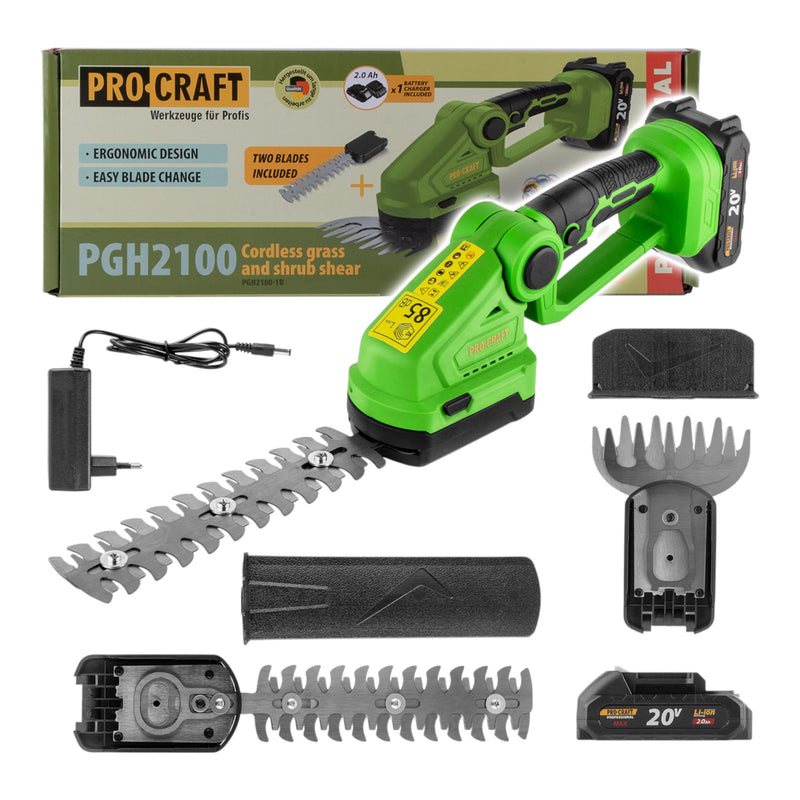 Procraft PGH2100 Akku Gras und Strauchschere 20 V 1x Akku 2 0 Ah Ladegeraet  0 - toolbrothers