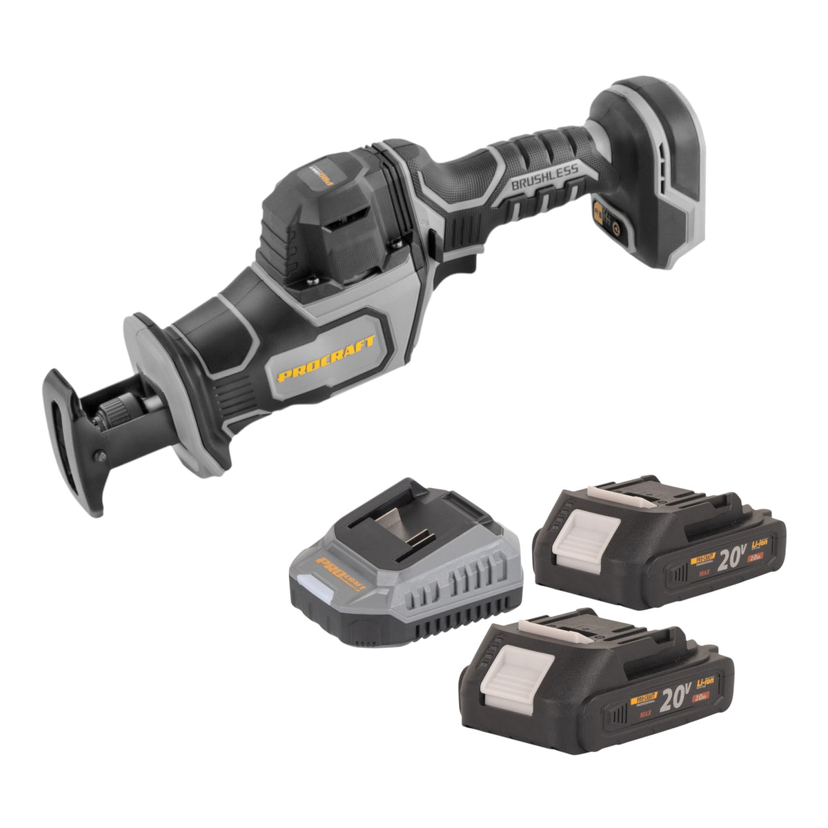 Procraft Industrial RS20Abb Recipro Säbelsäge 20 V Brushless + 2x Akku 2,0 Ah + Ladegerät