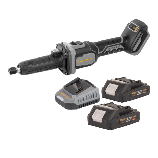 Procraft Industrial DG20A BB Akku Geradschleifer 20 V 6 mm Brushless 2x Akku 2 0 Ah Ladegeraet 0 - toolbrothers
