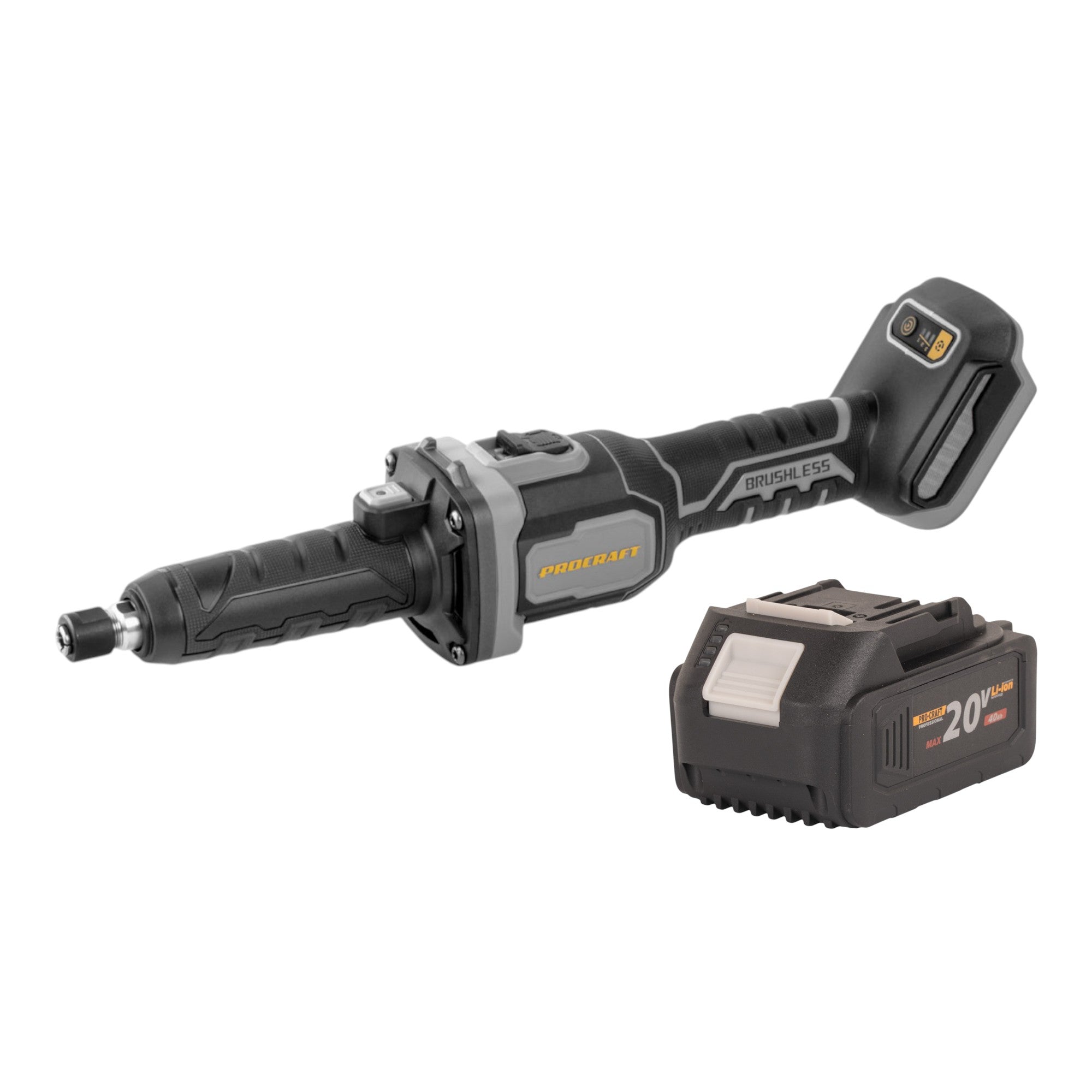 Procraft Industrial DG20A BB Akku Geradschleifer 20 V 6 mm Brushless 1x Akku 4 0 Ah ohne Ladegeraet 0 - toolbrothers