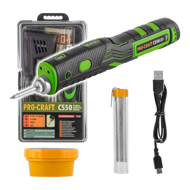 Procraft CS50 Akku Loetkolben 3 7 V 1 8 Ah 11 W 450 C Ladekabel Zubehoer 0 - toolbrothers