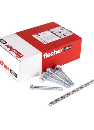 Fischer ULTRACUT FBS II Betonschraube 10x100 mm 200 Stk. ( 2x 548743 ) Sechskantkopf SW15 Unterlegscheibe galvanisiert verzinkt + Makita NEMESIS 2 Hammer und Beton Bohrer SDS-Plus 10x215 ( B-58213 ) - Toolbrothers