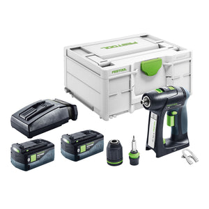 Festool C 18-Basic Akku Bohrschrauber 18 V 45 Nm Brushless + 2x Akku 5,0 Ah + Ladegerät + Systainer