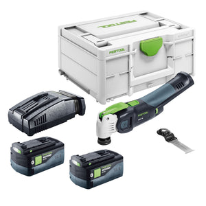 Festool OSC 18 E-Basic Akku Oszillierer 18 V Starlock Max Brushless + 2x Akku 5,0 Ah + Schnellladegerät + Systainer