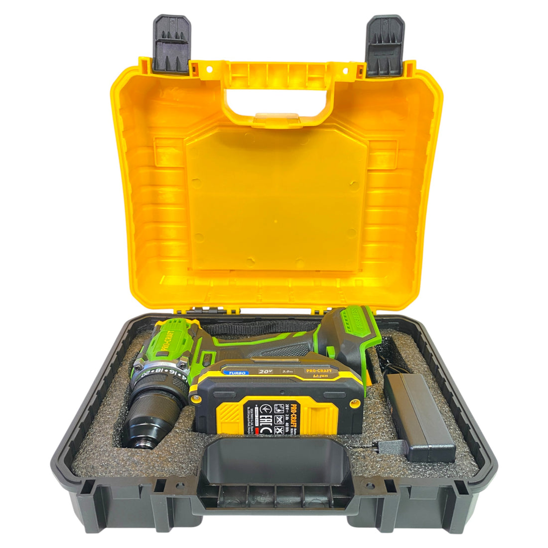 Procraft PA18Pro2-1B-C Akku Bohrschrauber 20 V 30 Nm Brushless + 1x Akku 2,0 Ah + Ladegerät + 32 tlg. Bit Set + Koffer