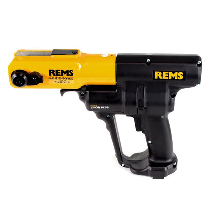 REMS Akku Press ACC 14,4 V Akku Radialpresse mit Zwangsablauf im Stahlblechkasten + 2 x 3,0 Ah Akku + Ladegerät + 3 x Pressbacken M15 M18 M22 - Toolbrothers