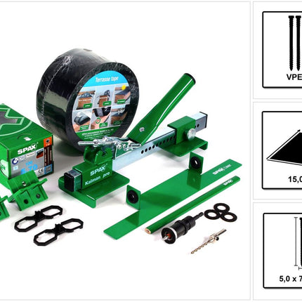 SPAX Komplett Set für 15m² Holz Terrasse - mit 600 Schrauben, Kaiman Pro und 317-tlg System Zubehör - Toolbrothers