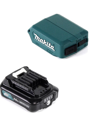 Makita DEAADP08 WA1 USB Adapter für 10,8V-12V Akkus + 2,0 Ah Akku ( 197396-9 ) + Lader ( 197343-0 ) - Toolbrothers