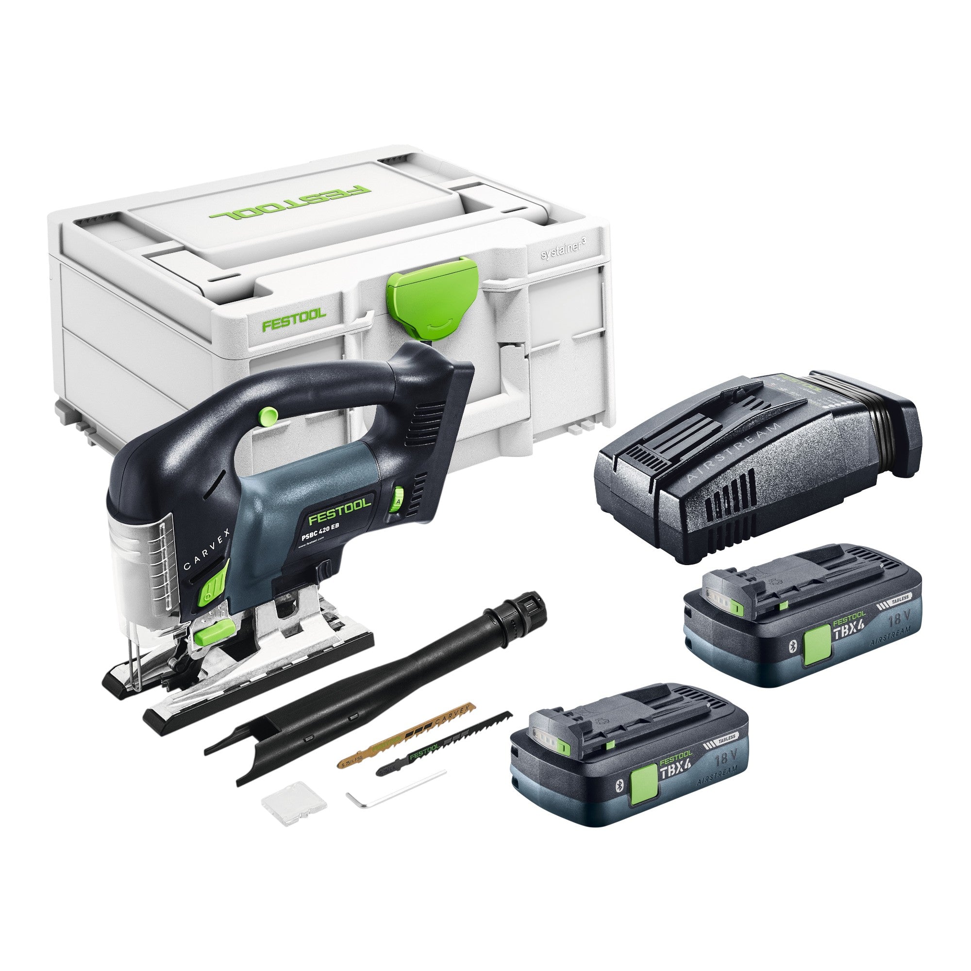 Festool PSBC 420 EB Basic Akku Pendelstichsaege 18 V 120 mm Brushless 2x Akku 4 0 Ah Schnellladegeraet Systainer 0 - toolbrothers