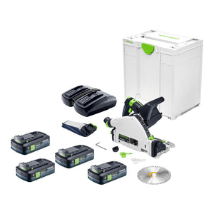 Festool TSC 55 KEB-Basic Akku Tauchsäge 18 / 36 V 160 mm Brushless + 4x Akku 4,0 Ah + Doppelladegerät + Systainer