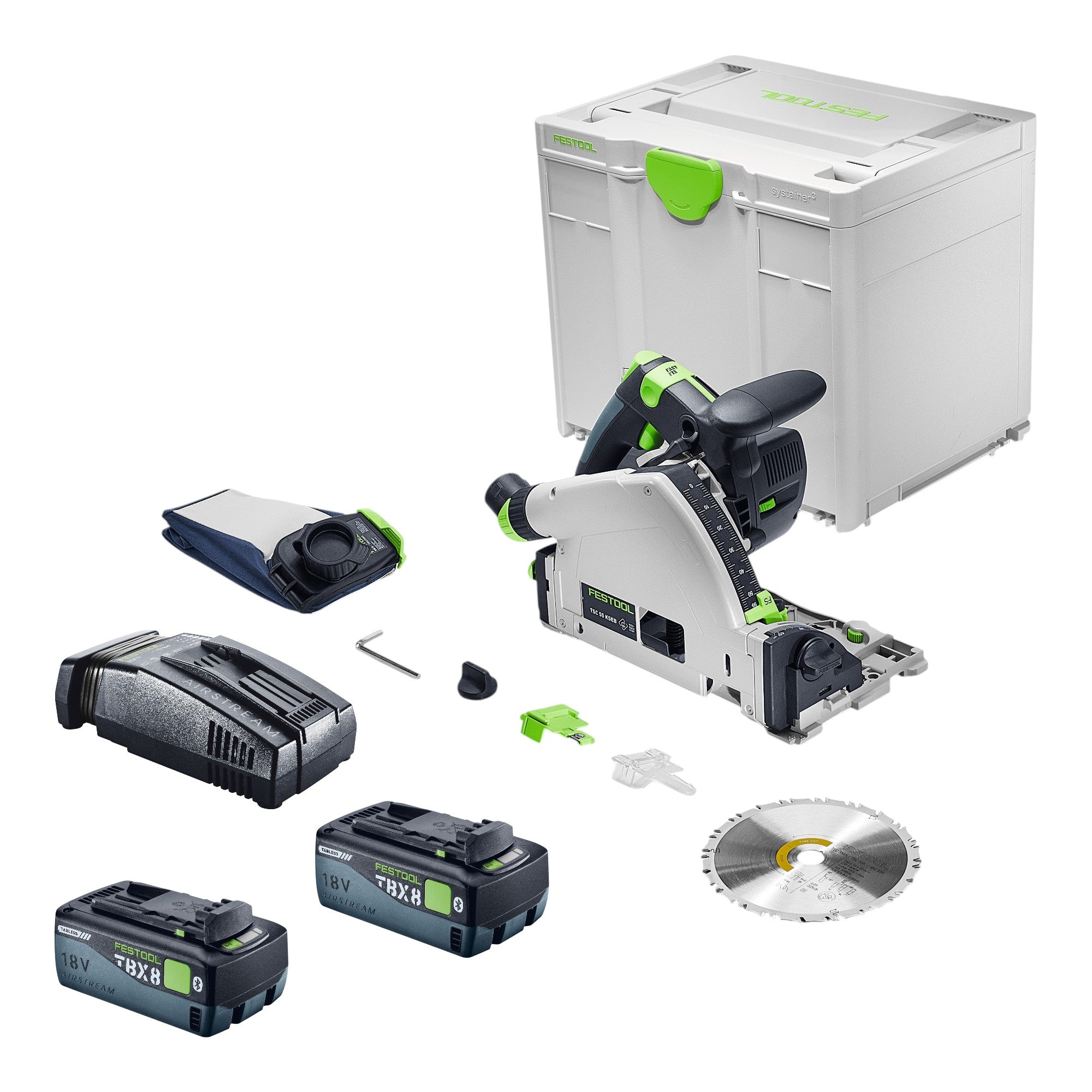 Festool TSC 55 KSEB Basic Akku Tauchsaege 18 V 160 mm Brushless 2x Akku 8 0 Ah Schnellladegeraet Systainer 0 - toolbrothers