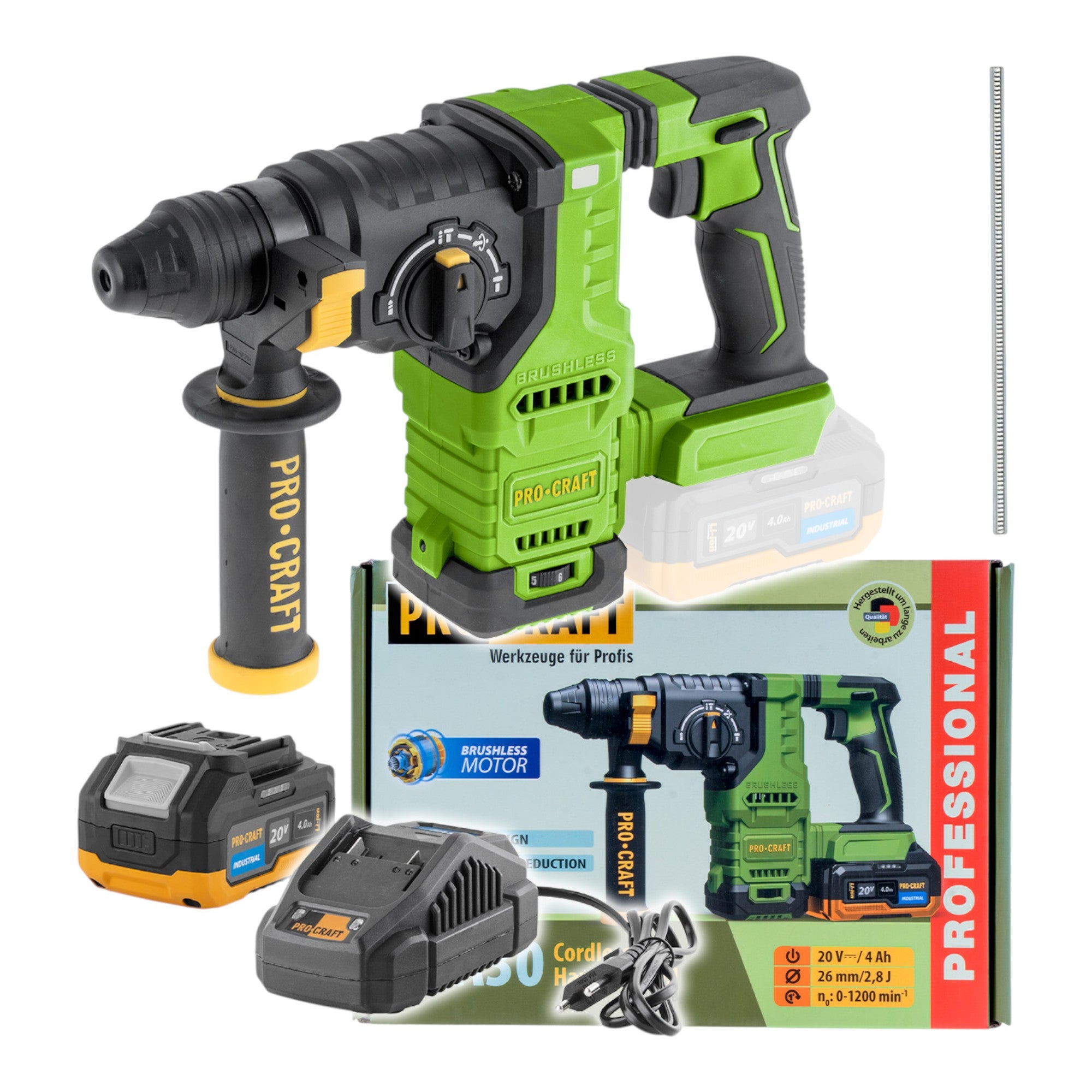 Procraft PHA30 1B Akku Bohrhammer 20 V 2 8 J SDS plus Brushless 1x Akku 4 0 Ah Ladegeraet 0 - toolbrothers