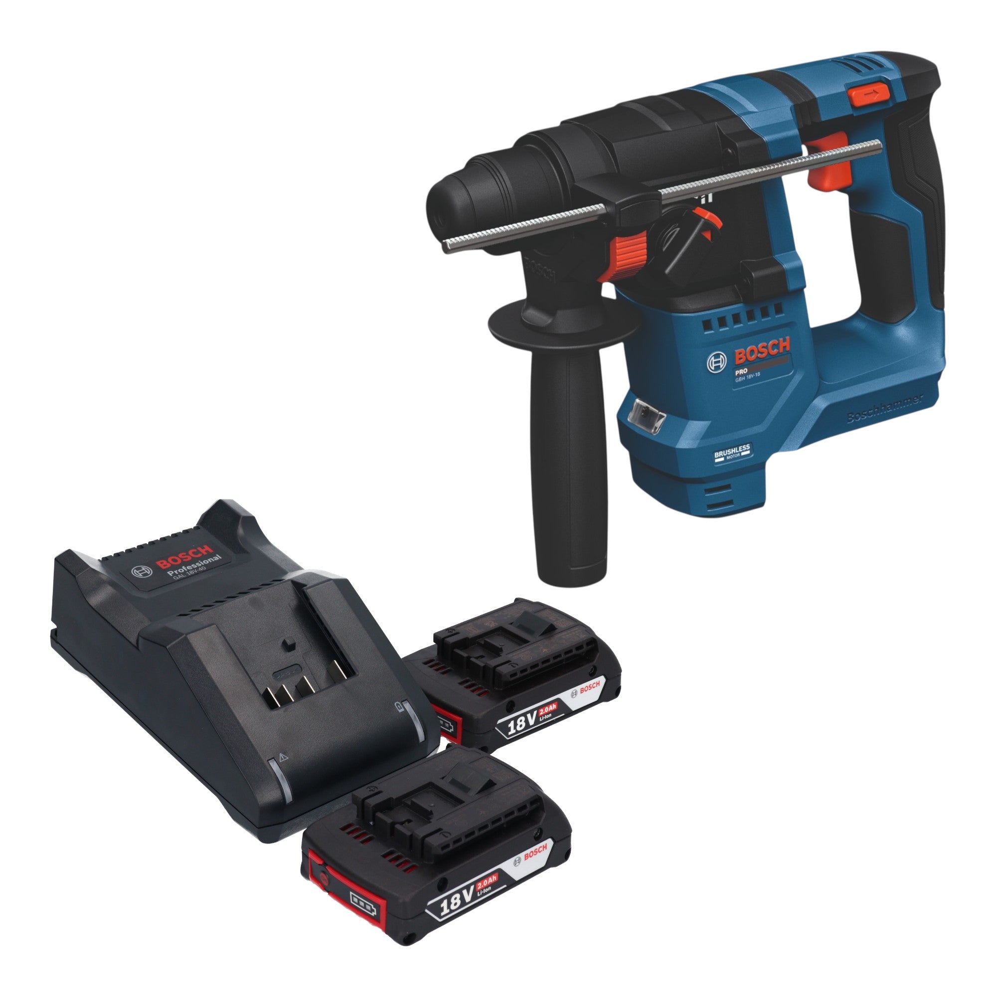 Bosch GBH 18V 18 Professional Akku Bohrhammer 18 V 1 5 J SDS plus Brushless 2x Akku 2 0 Ah Ladegeraet 0 - toolbrothers