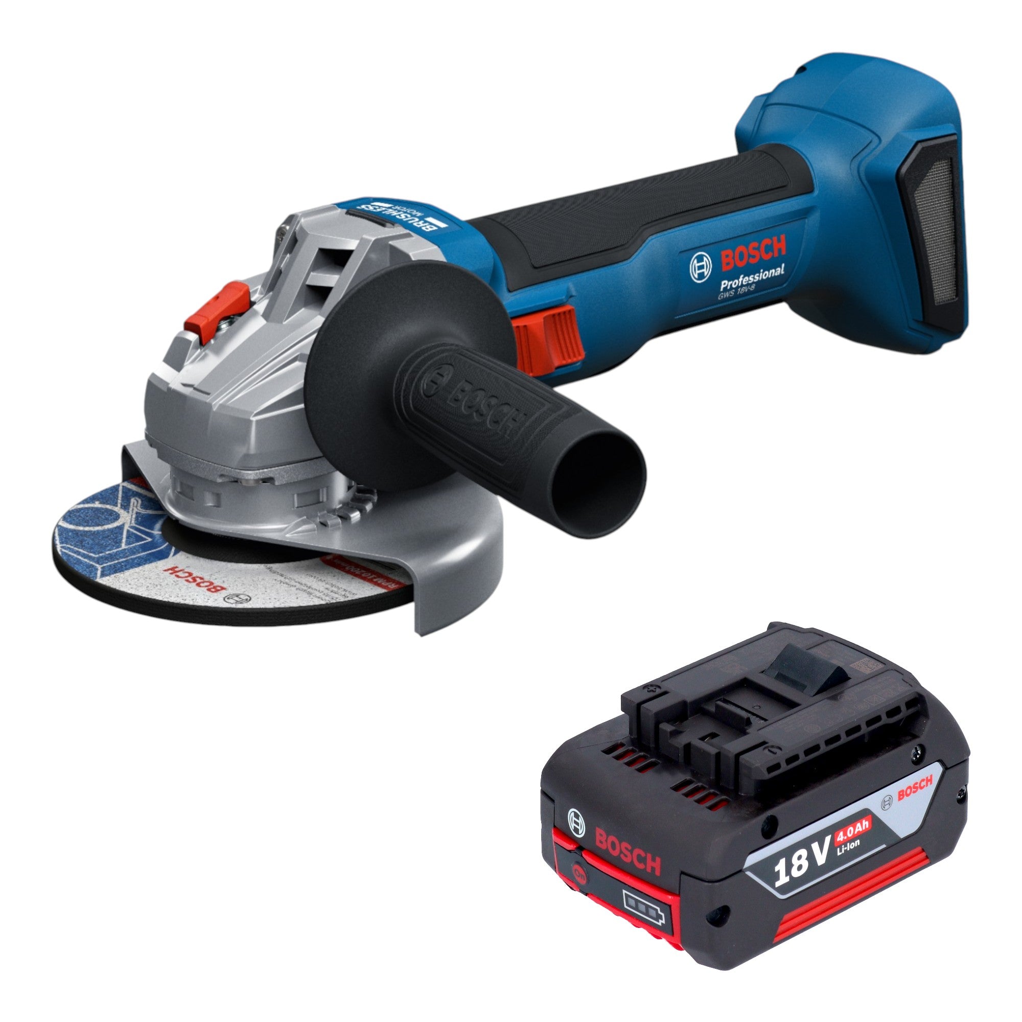Bosch GWS 18V 8 Professional Akku Winkelschleifer 18 V 125 mm Brushless 1x Akku 4 0 Ah ohne Ladegeraet 0 - toolbrothers