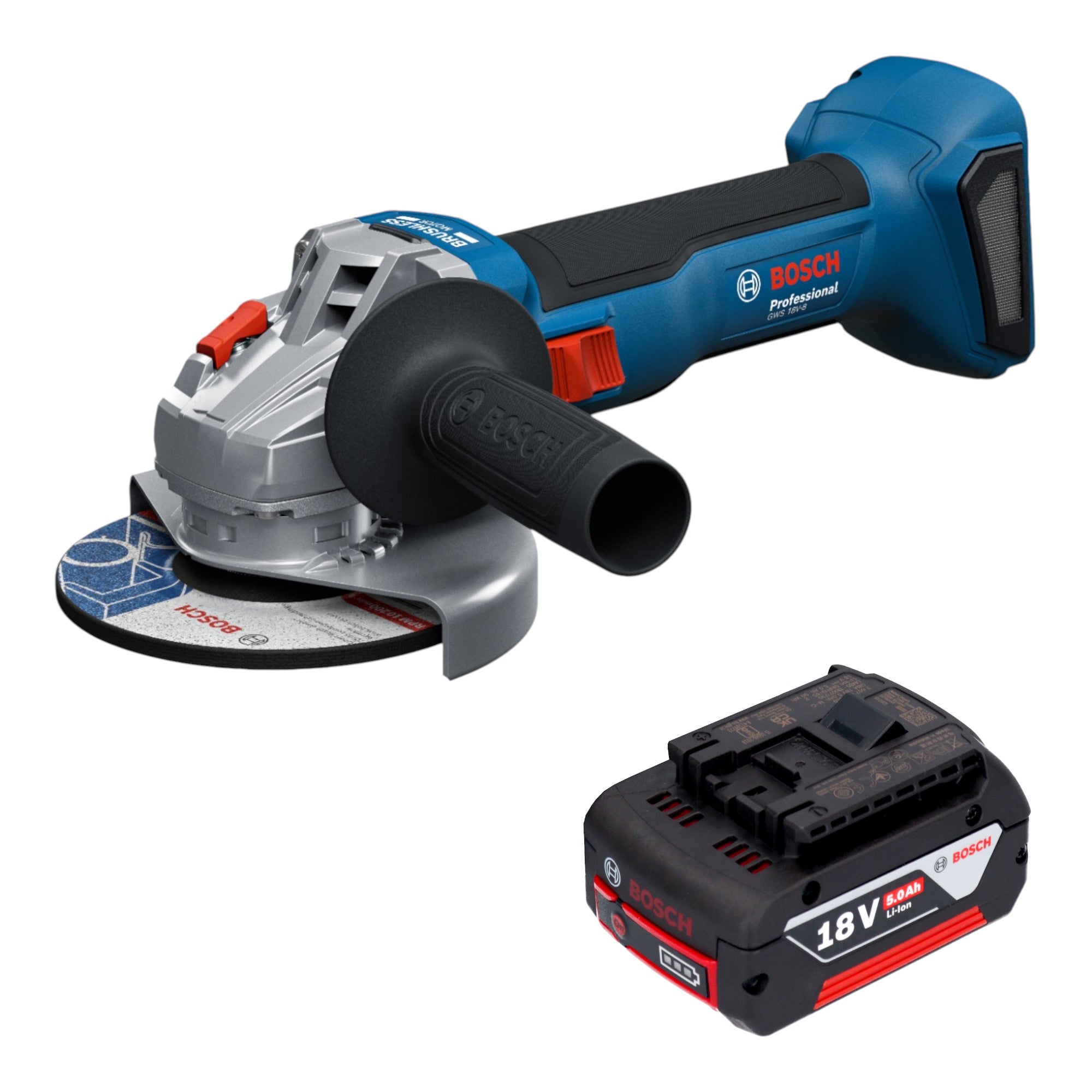 Bosch GWS 18V 8 Professional Akku Winkelschleifer 18 V 125 mm Brushless 1x Akku 5 0 Ah ohne Ladegeraet 0 - toolbrothers