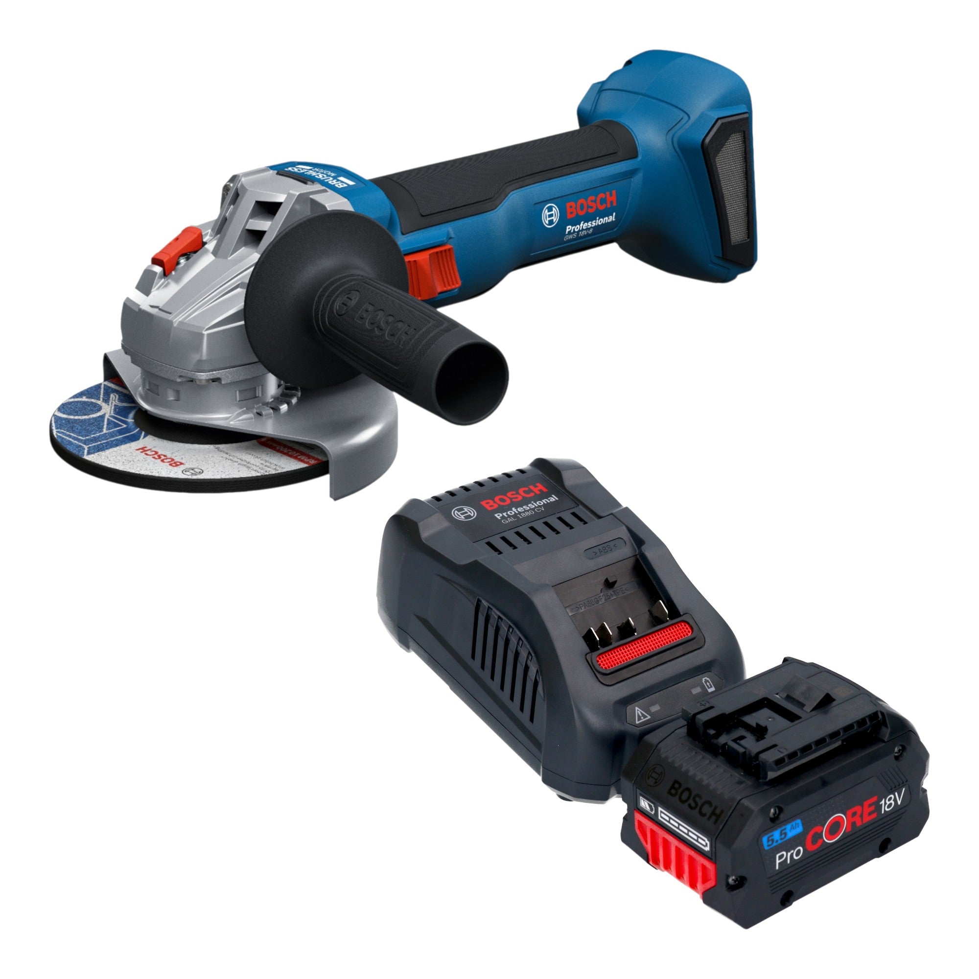 Bosch GWS 18V 8 Professional Akku Winkelschleifer 18 V 125 mm Brushless 1x ProCORE Akku 5 5 Ah Ladegeraet 0 - toolbrothers
