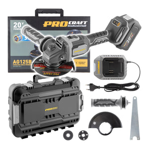 Procraft Industrial AG125B-1B-C Akku Winkelschleifer 20 V 125 mm Brushless + 1x Akku 4,0 Ah + Ladegerät + Koffer