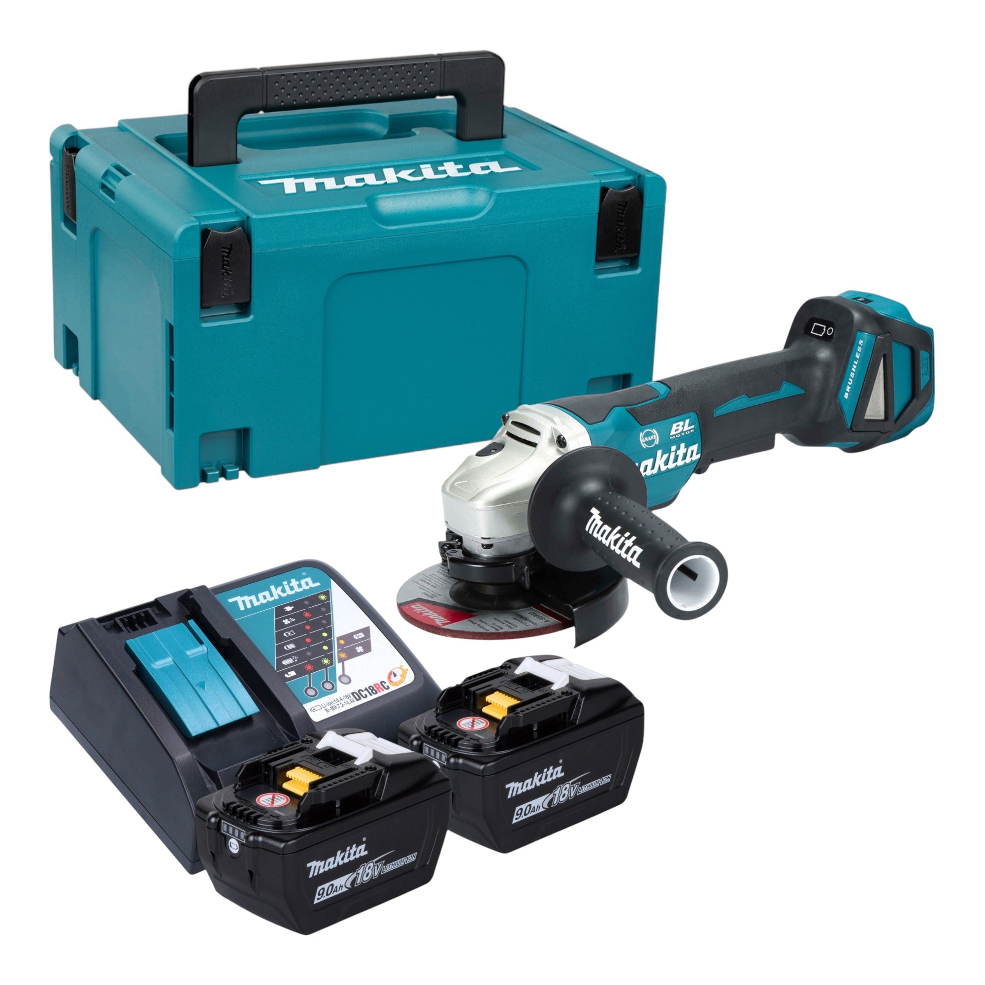 Makita DGA 517 Z Akku Winkelschleifer 18 V 125 mm Brushless 2x Akku 9 0 Ah Ladegeraet Makpac 0 - toolbrothers