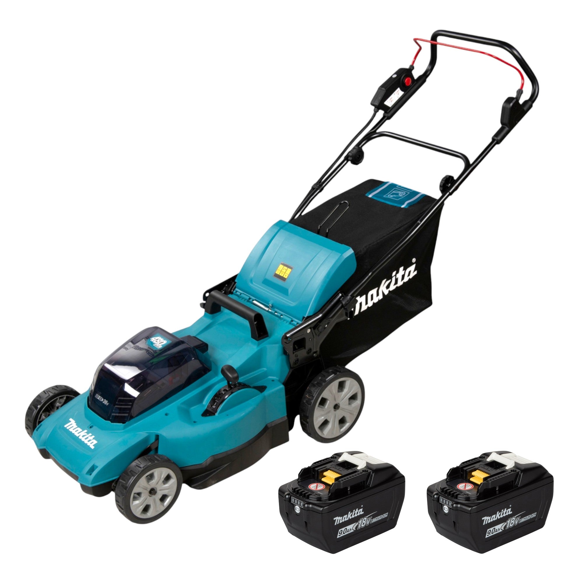 Makita DLM 480 Z Akku Rasenmaeher 36 V 2x 18 V 48 cm 62 l 2x Akku 9 0 Ah ohne Ladegeraet 0 - toolbrothers