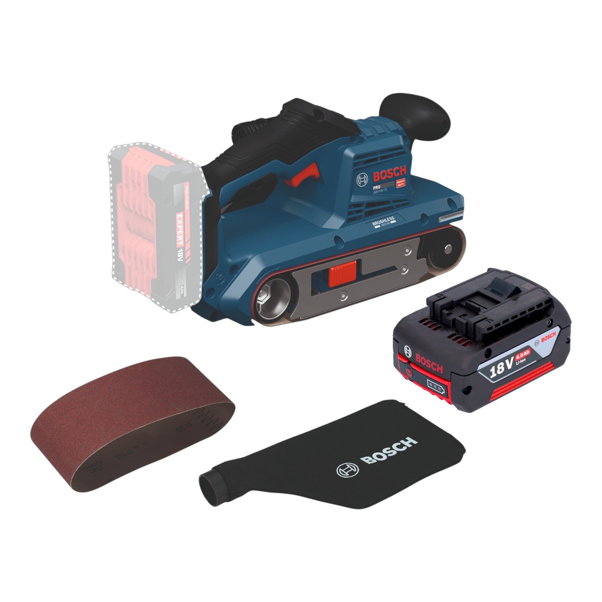 Bosch GBS 18V 75 Akku Bandschleifer 18 V 76 x 533 mm Brushless 1x Akku 4 0 Ah ohne Ladegeraet 0 - toolbrothers