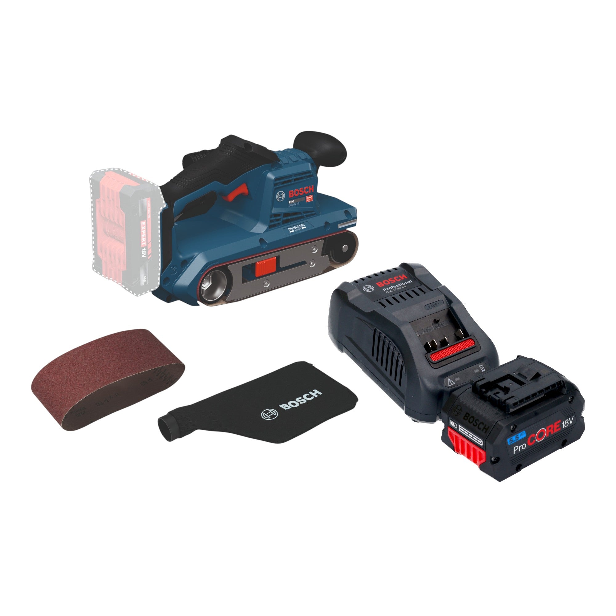 Bosch GBS 18V 75 Akku Bandschleifer 18 V 76 x 533 mm Brushless 1x ProCORE Akku 5 5 Ah Ladegeraet 0 - toolbrothers