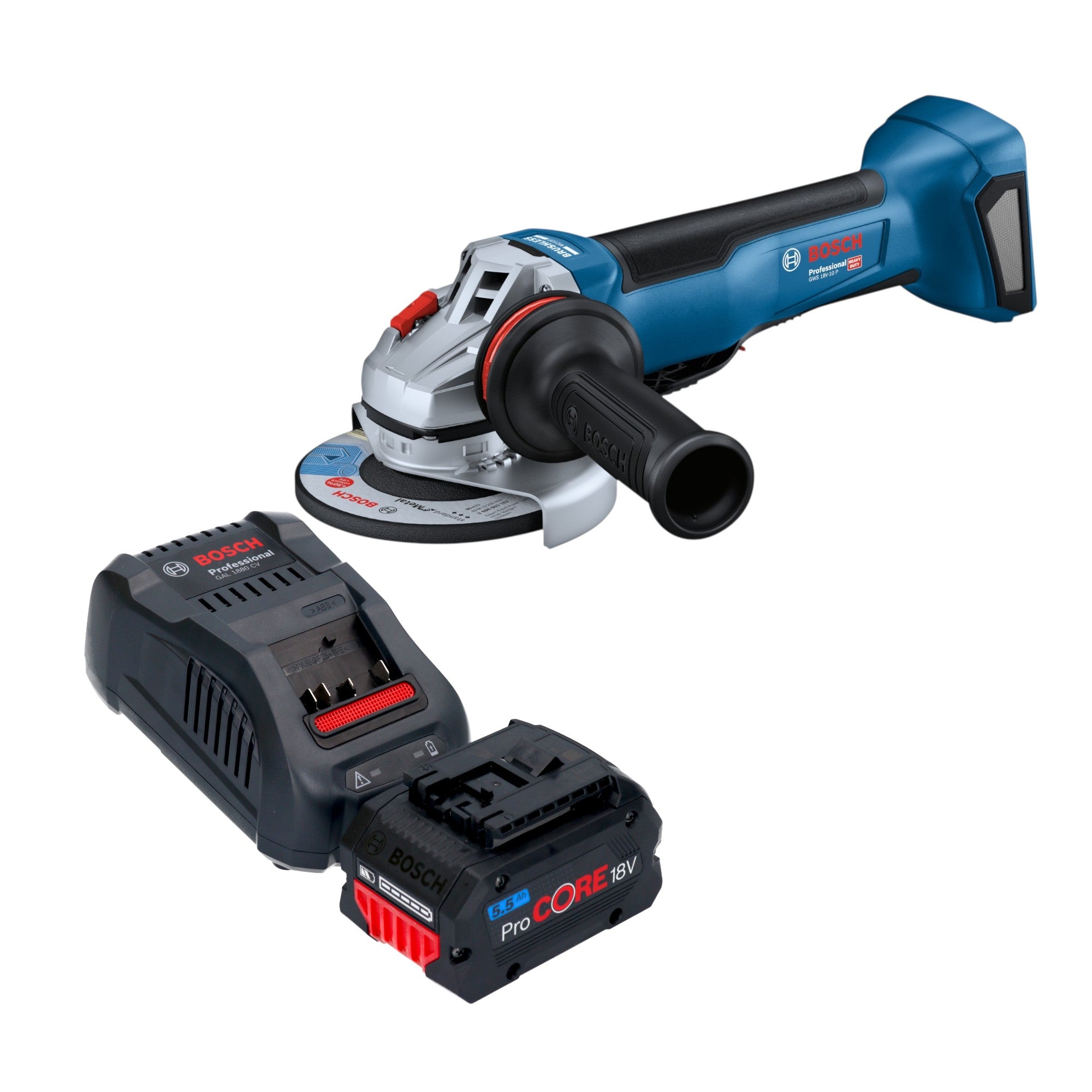 Bosch GWS 18V 10 P Professional Akku Winkelschleifer 18 V 125 mm Brushless 1x ProCORE Akku 5 5 Ah Ladegeraet 0 - toolbrothers