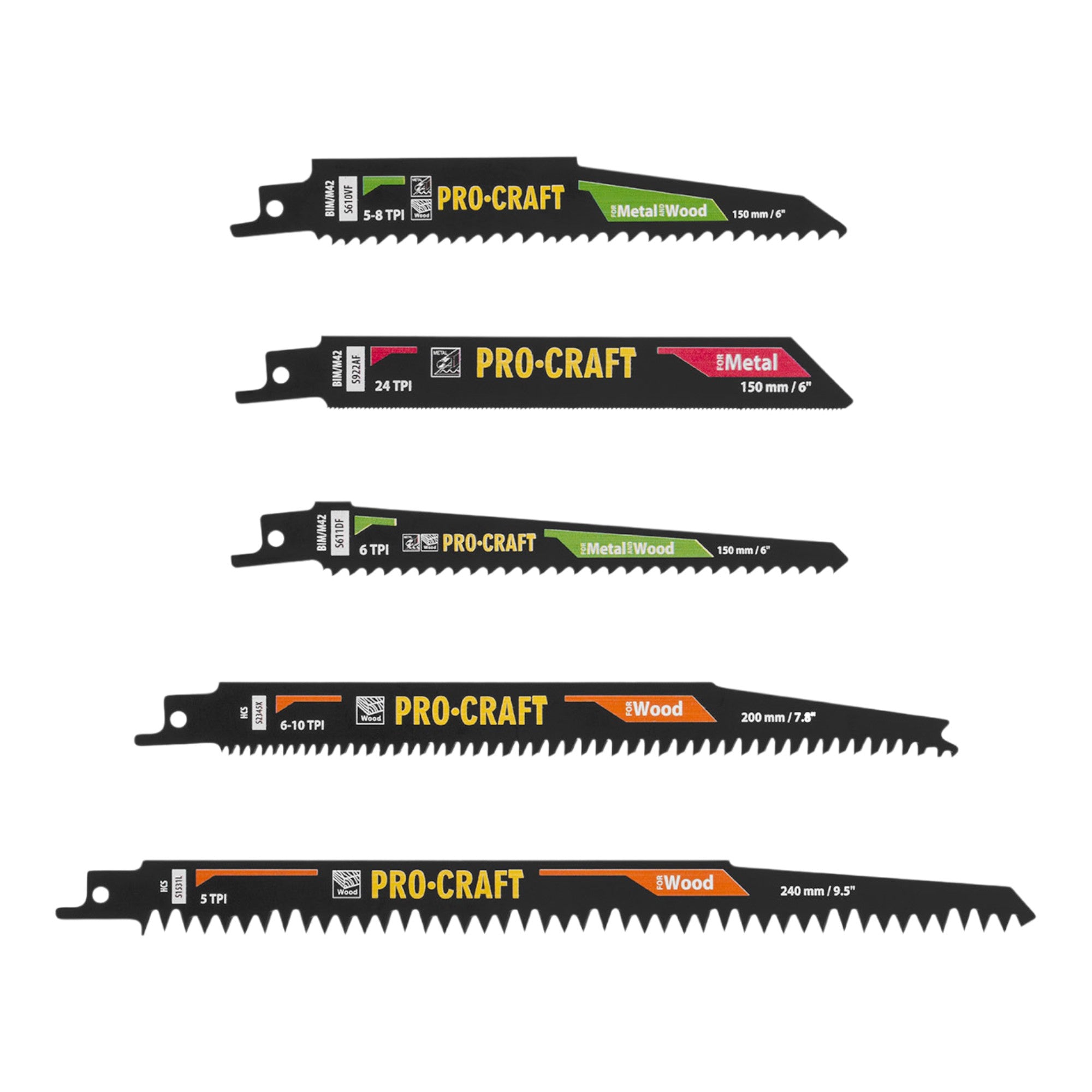 Procraft SB6 Saebelsaegeblatt Set 5 tlg 150 240 mm fuer Holz Metall Kunststoff 2 - toolbrothers
