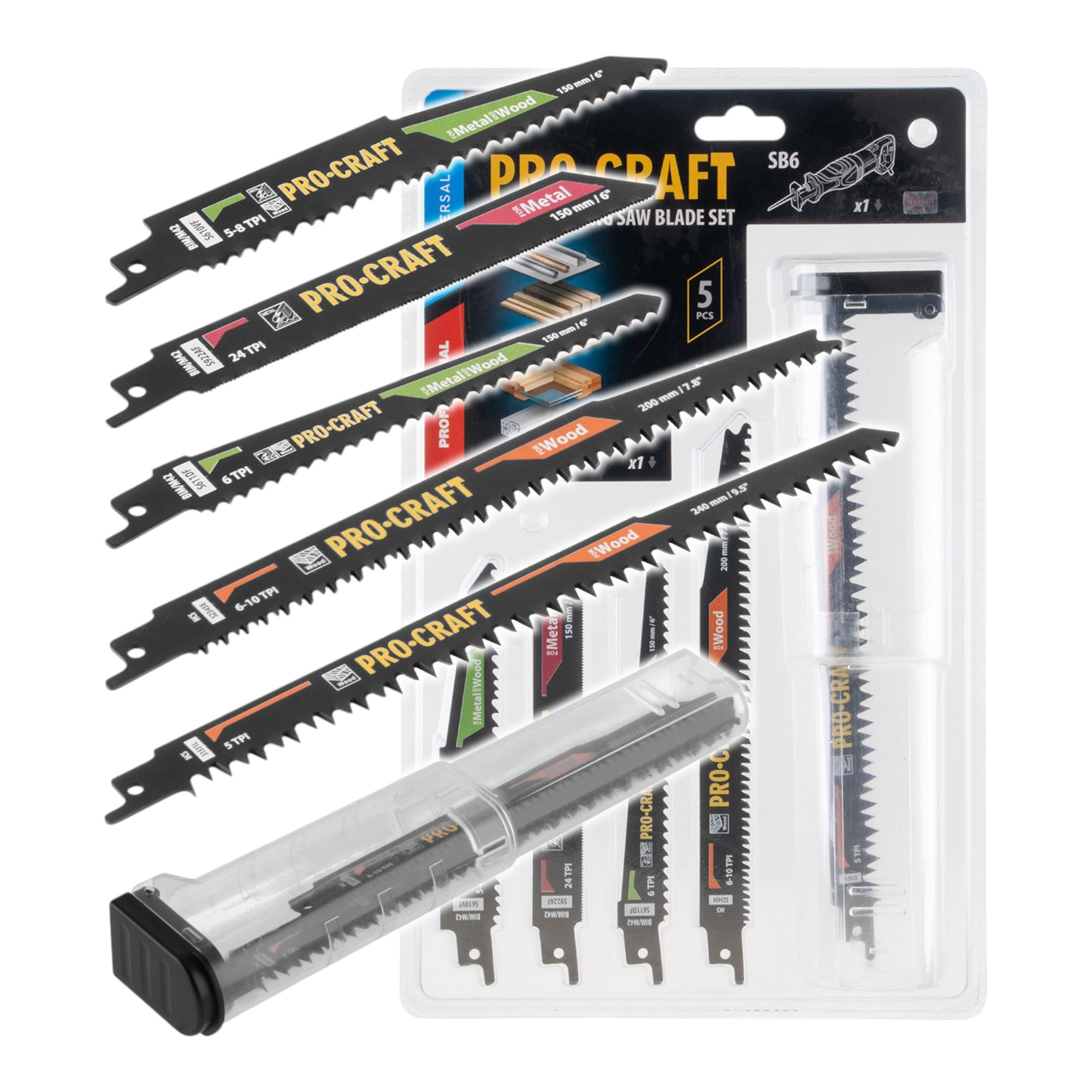 Procraft SB6 Saebelsaegeblatt Set 5 tlg 150 240 mm fuer Holz Metall Kunststoff 0 - toolbrothers