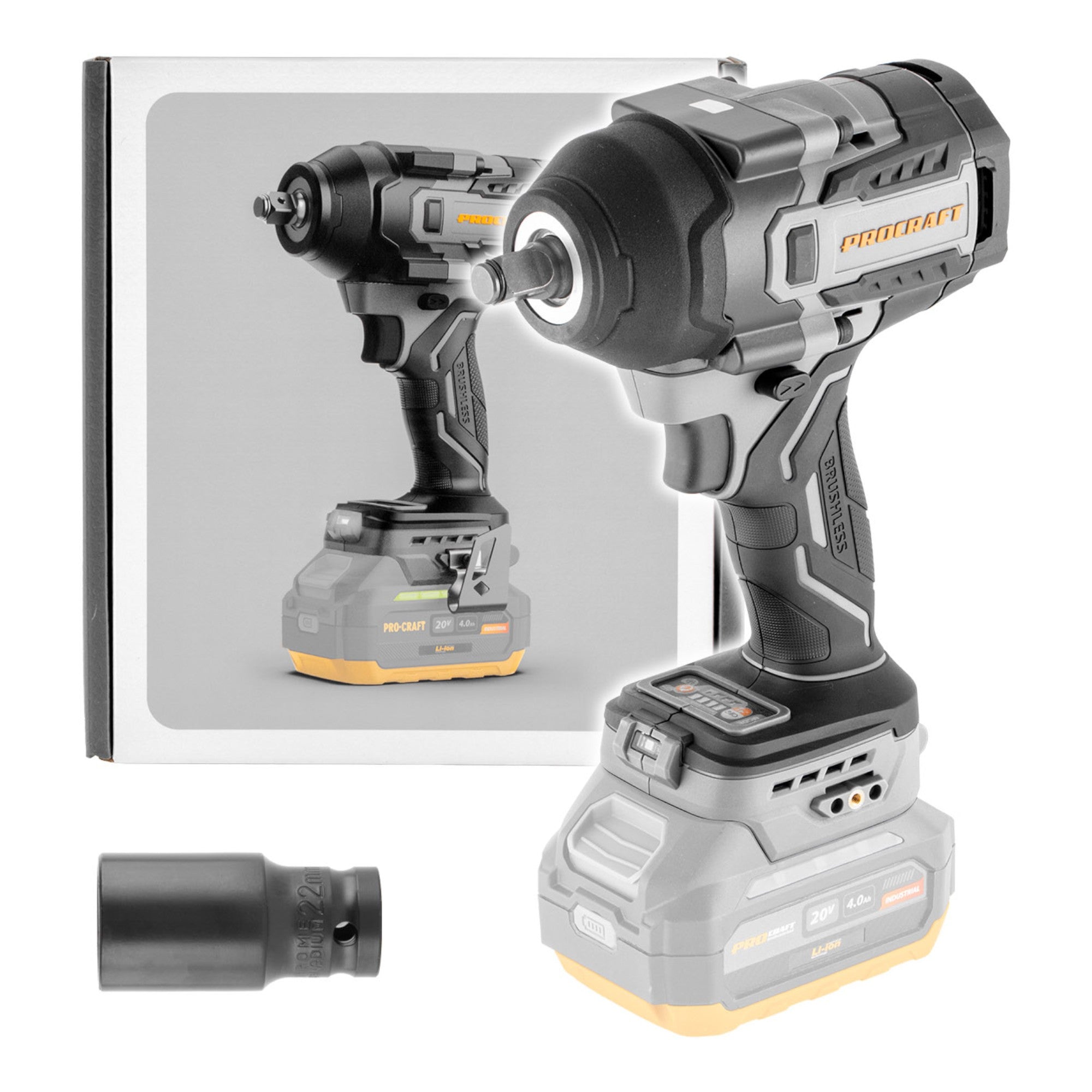 ProCraft Industrial IW850A BB Akku Schlagschrauber 20 V 850 Nm 1 2 Brushless Solo ohne Akku ohne Ladegeraet 0 - toolbrothers
