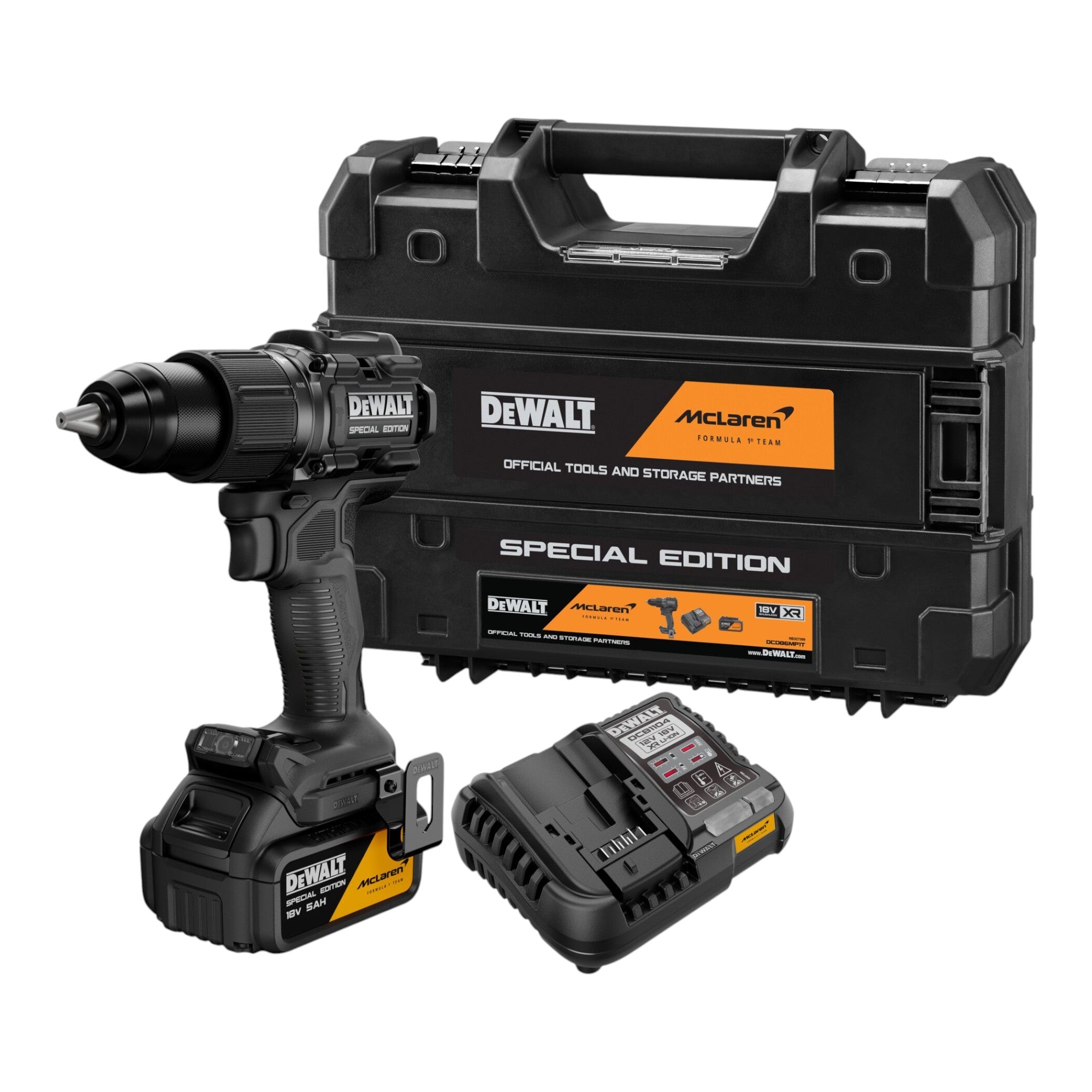 DeWalt DCD 86M P1T Akku Schlagbohrschrauber 18 V 90 Nm Brushless McLaren F1 Edition 1x Akku 5 0 Ah Ladegeraet TSTAK 0 - toolbrothers