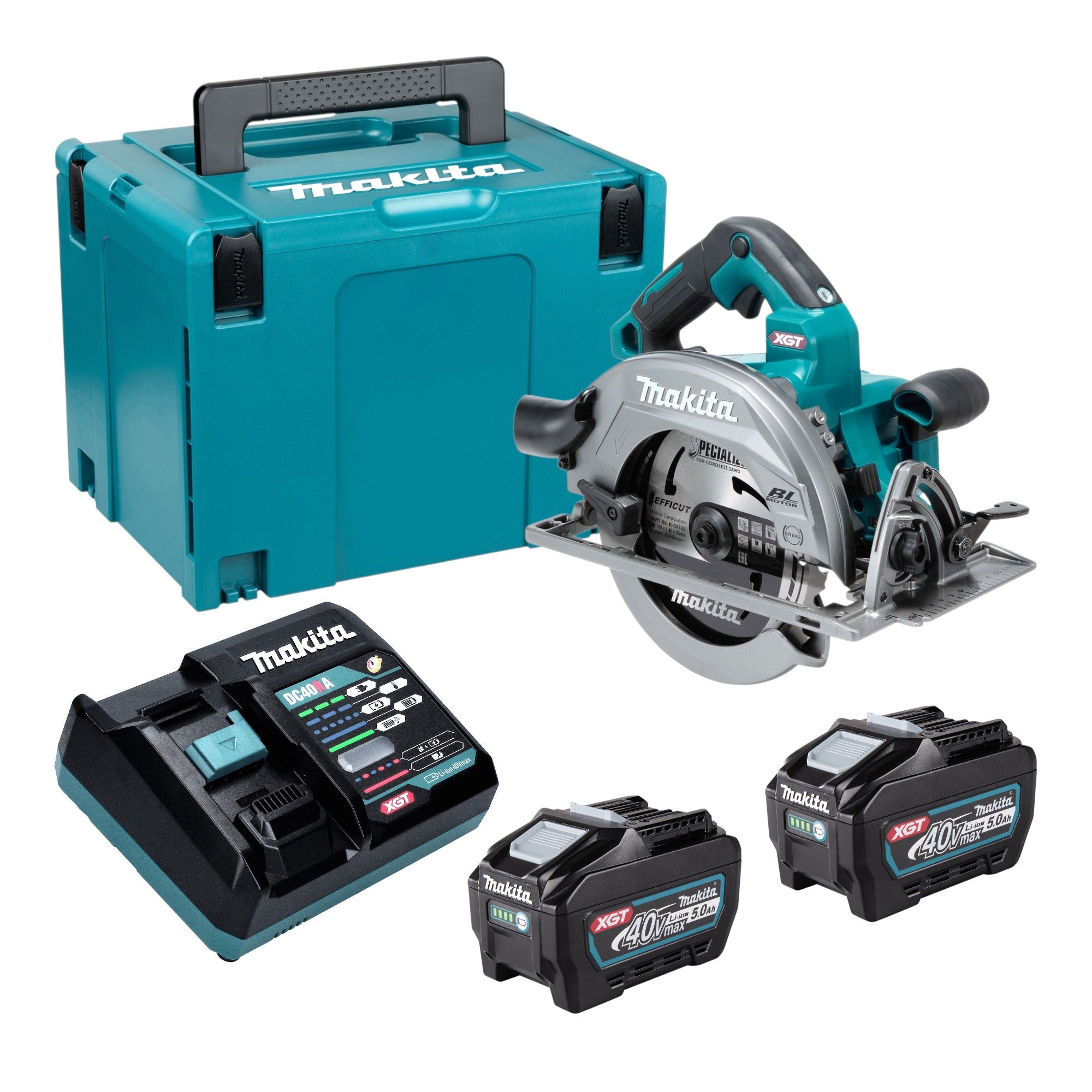 Makita HS 003 GT201 Akku Handkreissaege 40 V max 190 mm Brushless 2x Akku 5 0 Ah Ladegeraet Makpac 0 - toolbrothers