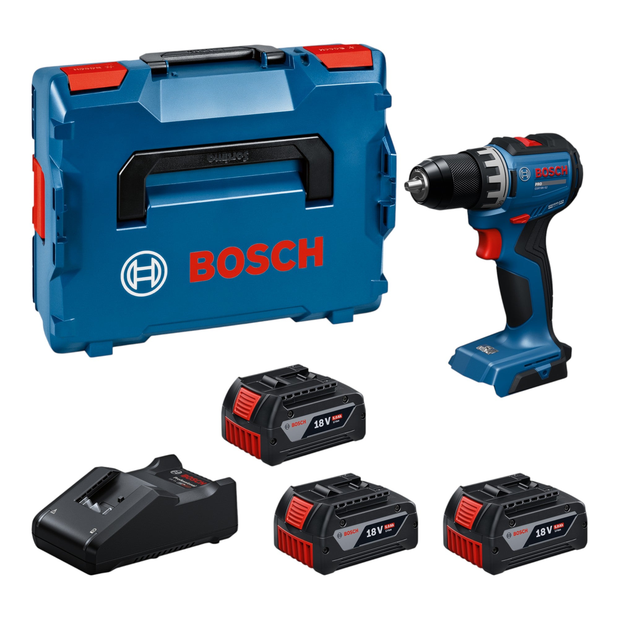 Bosch GSR 18V 52 Professional Akku Bohrschrauber 18 V 70 Nm 06019S0027 Brushless 3x Akku 5 0 Ah Ladegeraet L Boxx 0 - toolbrothers