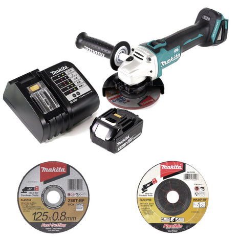 Makita DGA 504 SF1 Akku Winkelschleifer 18 V 125mm Brushless + 1x Akku 3,0Ah + Ladegerät + 21x Schruppscheibe + 5x Trennscheibe - Toolbrothers