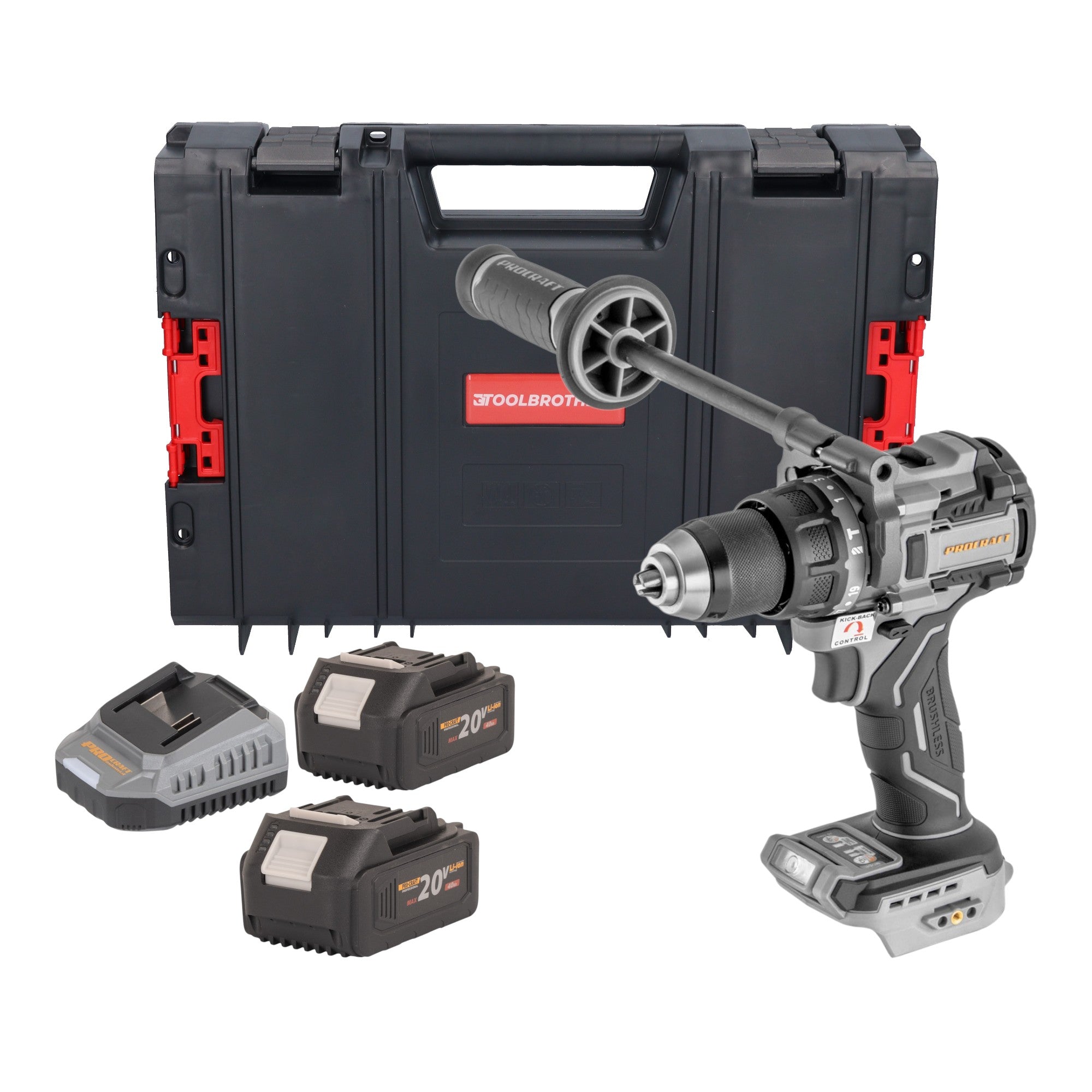 ProCraft Industrial CD20C BB Akku Schlagbohrschrauber 20 V 120 Nm Brushless 2x Akku 4 0 Ah Ladegeraet RHINO Toolcase 0 - toolbrothers