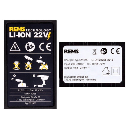 REMS Akku Set Power Pack 21,6V (22V max) mit 2x Akku 1,5Ah + Ladegerät 90W ( 571585 ) - Toolbrothers