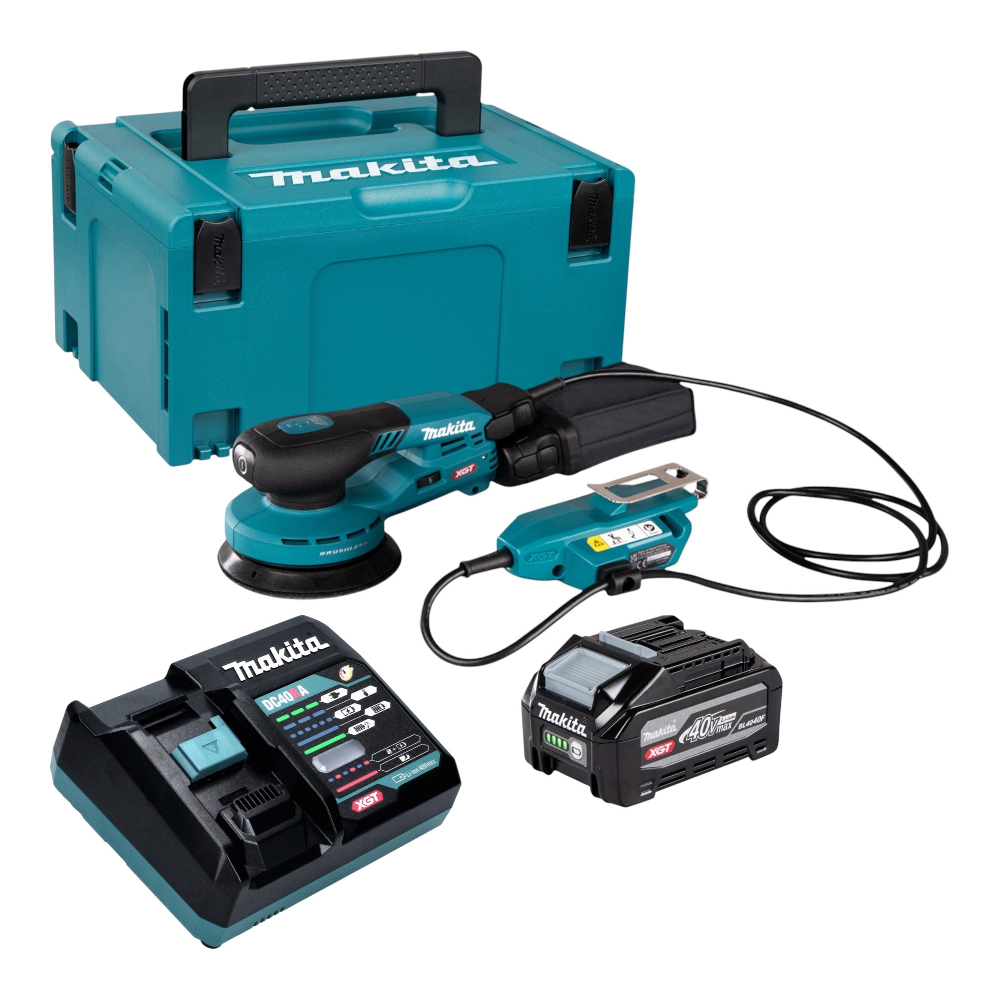 Makita BO 001 CGU101 Akku Exzenterschleifer 40 V max 125 mm 5 0 mm Hub Brushless 1x Akku 4 0 Ah Ladegeraet Makpac 0 - toolbrothers